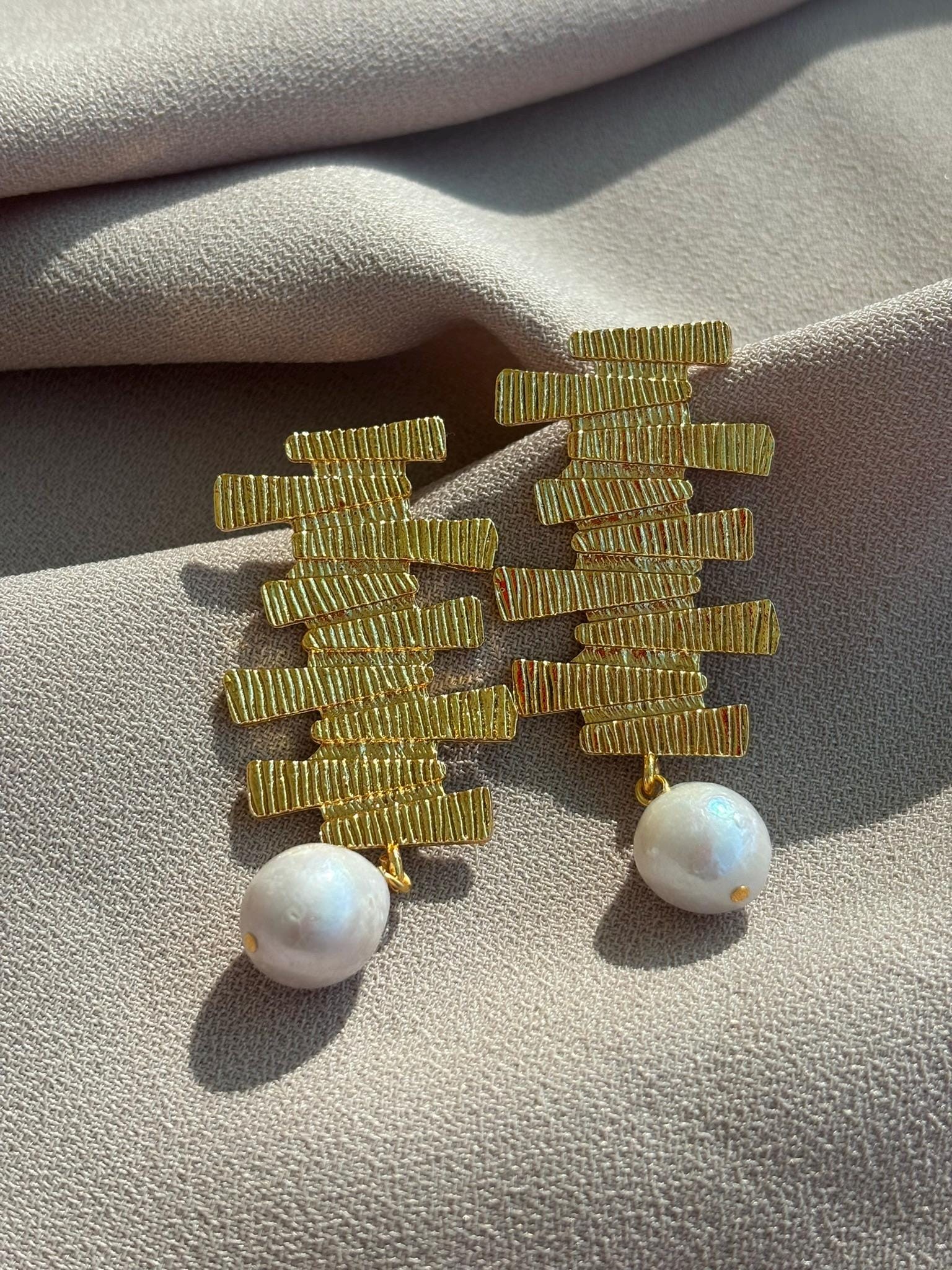 YENİ! Zigzag Tasarım Edison İnci Küpeler