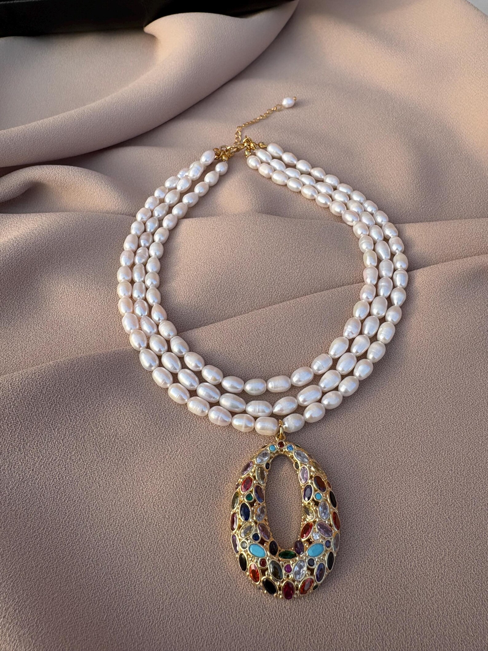 Mix Zirkon Taşlı Döküm İnci Kolye