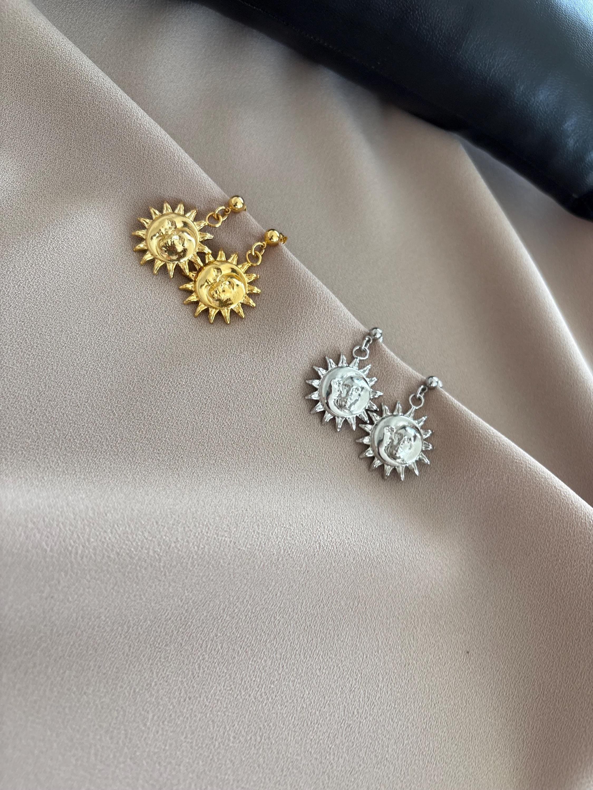 YENİ! Güneş Tasarım Küpe, Şık Güneş Küpe, Altın Modern Küpe