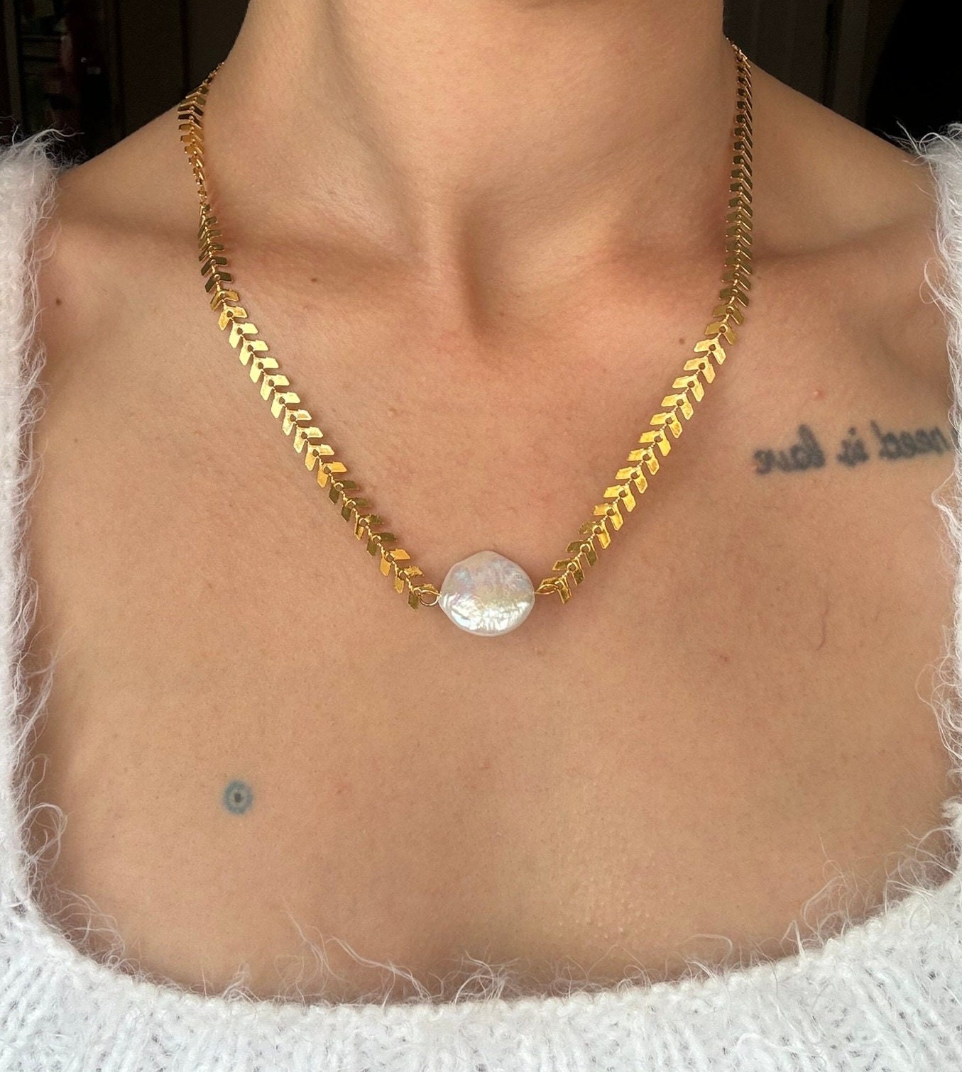 NEW ! Leaf Chain Money Pearl Design Necklace