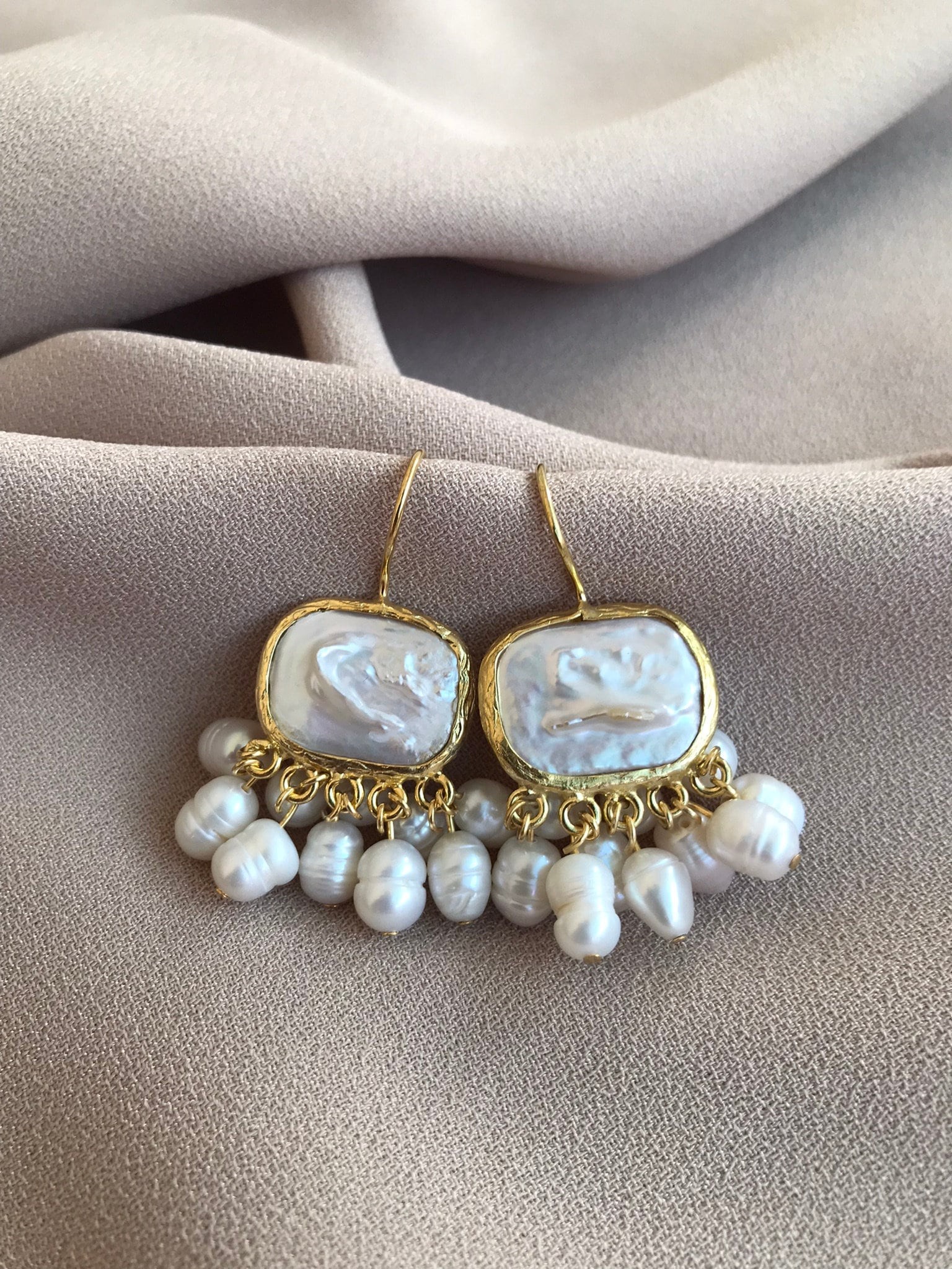 NEW ! Unique Square Pearl Dangle Earrings, Natural Pearl Design Earrings