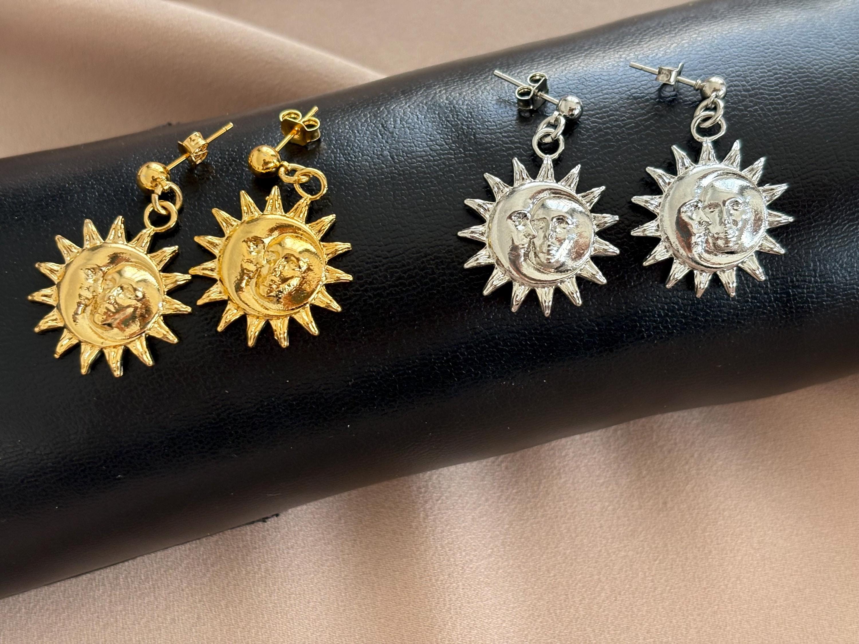 YENİ! Güneş Tasarım Küpe, Şık Güneş Küpe, Altın Modern Küpe