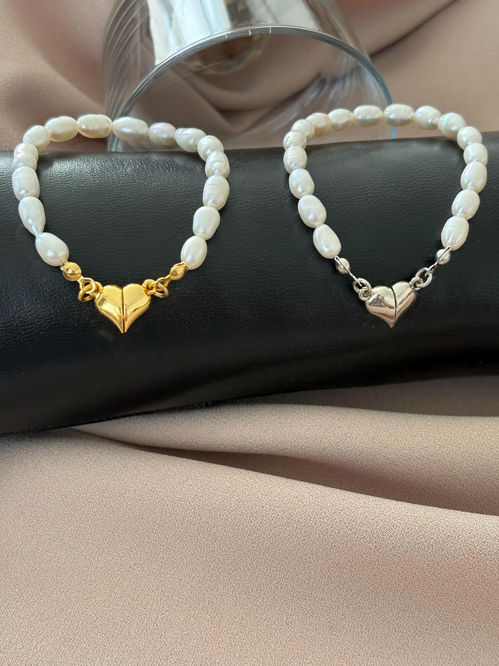 Mıknatıs Kalp Doğal İnci Bileklik