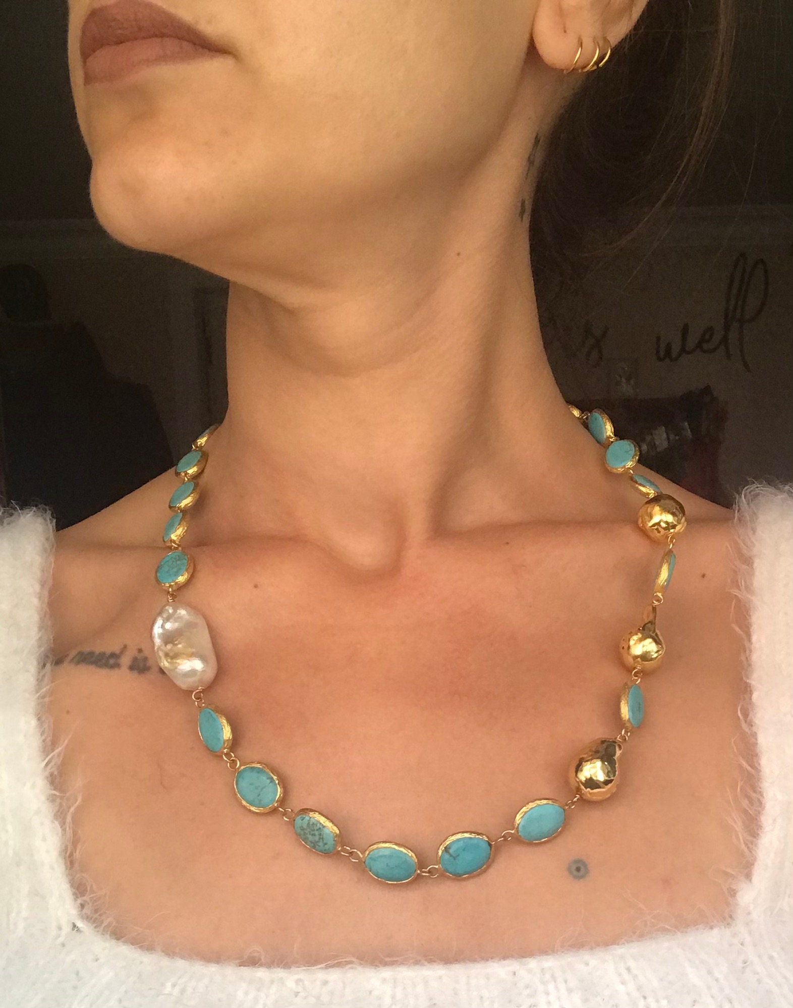 Turkuaz & Barok İnci Kolye