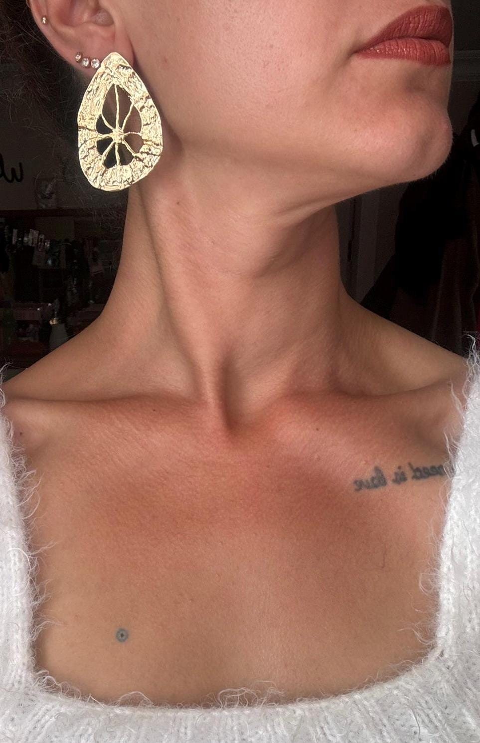 YENİ! Limon Dilimi Döküm Küpeler, El Yapımı Bronz Küpeler