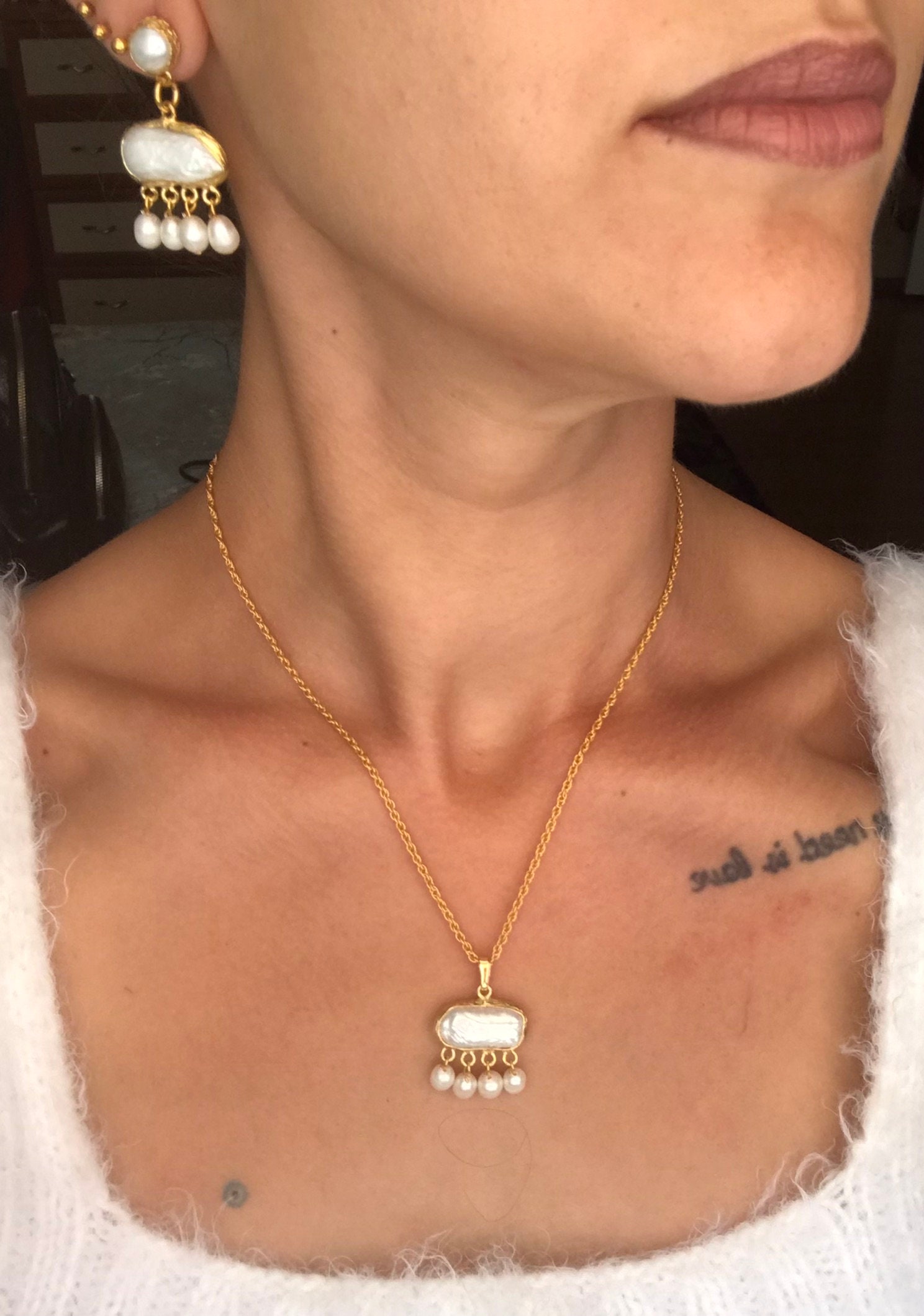 Kare İnci Zincir Kolye