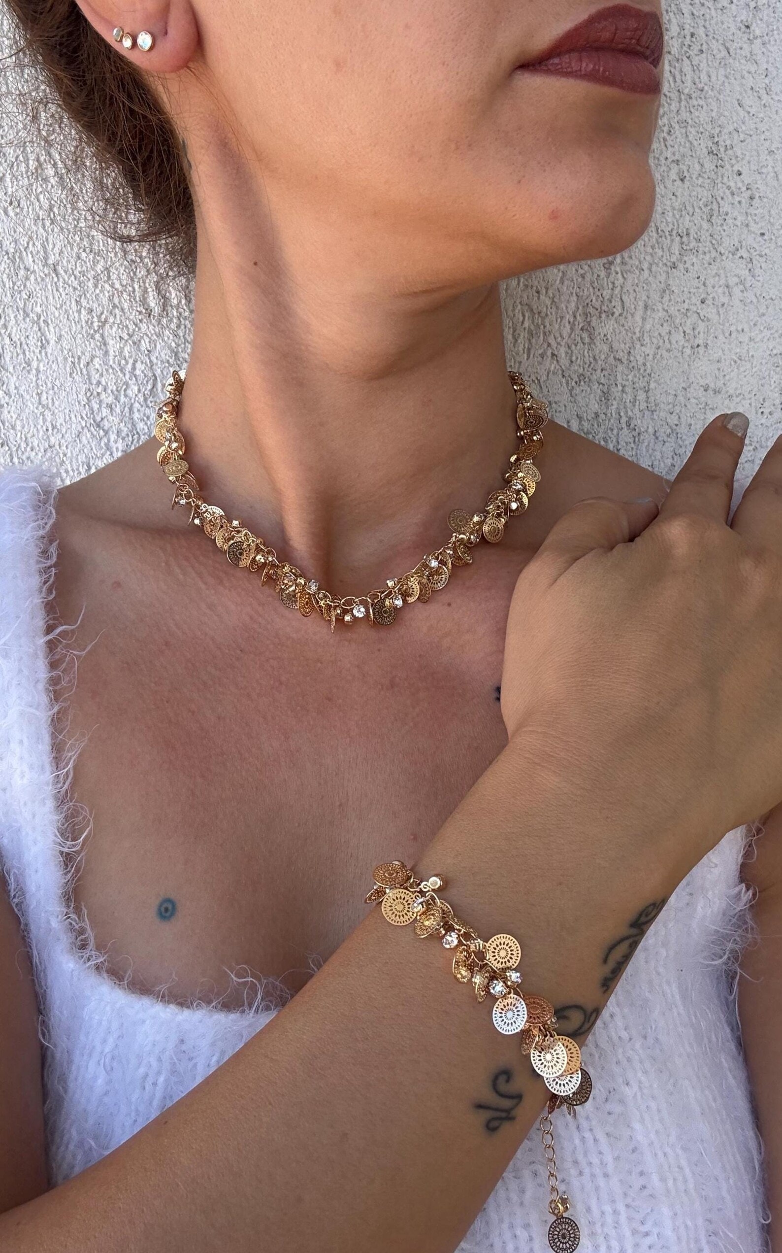 Pul Taş İşleme Sallantı Zincir Bileklik