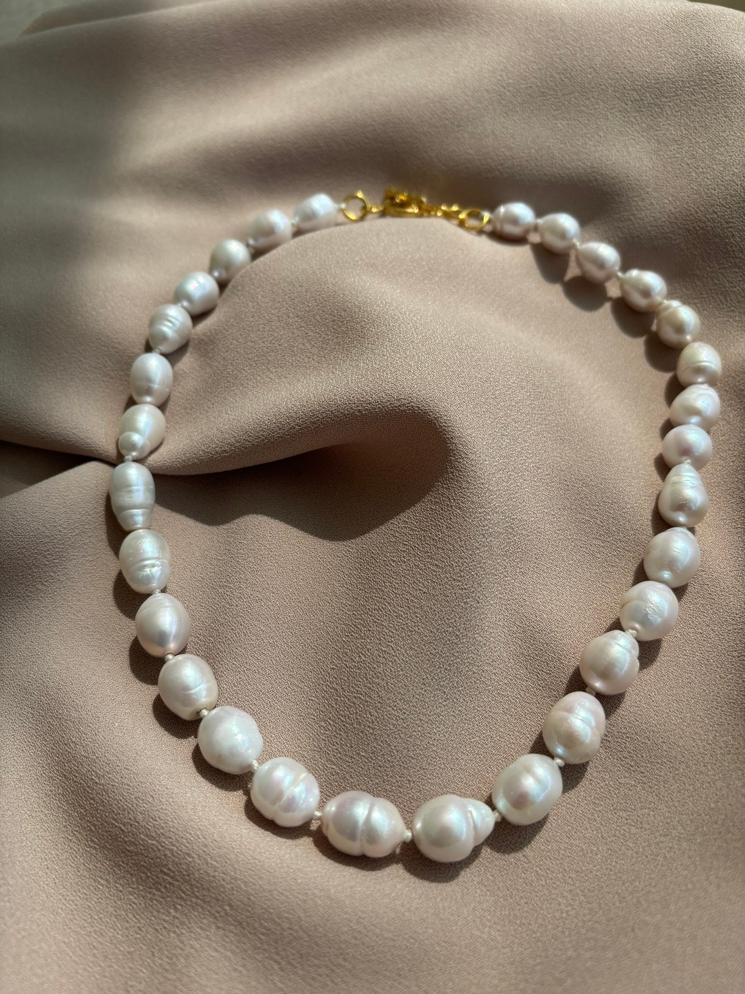 NEW ! Large Edison Pearl Necklace, White Baroque Necklace