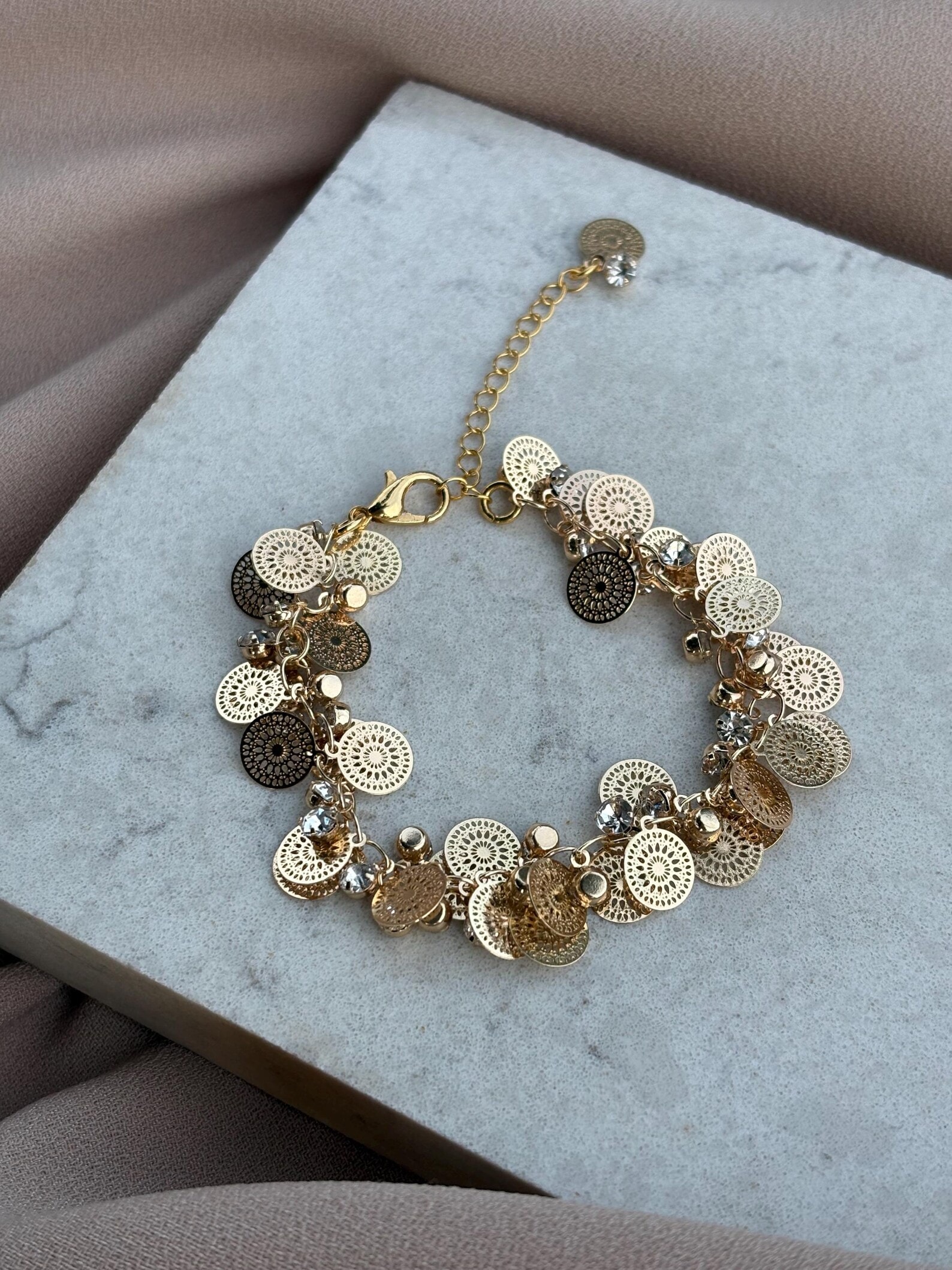 Pul Taş İşleme Sallantı Zincir Bileklik