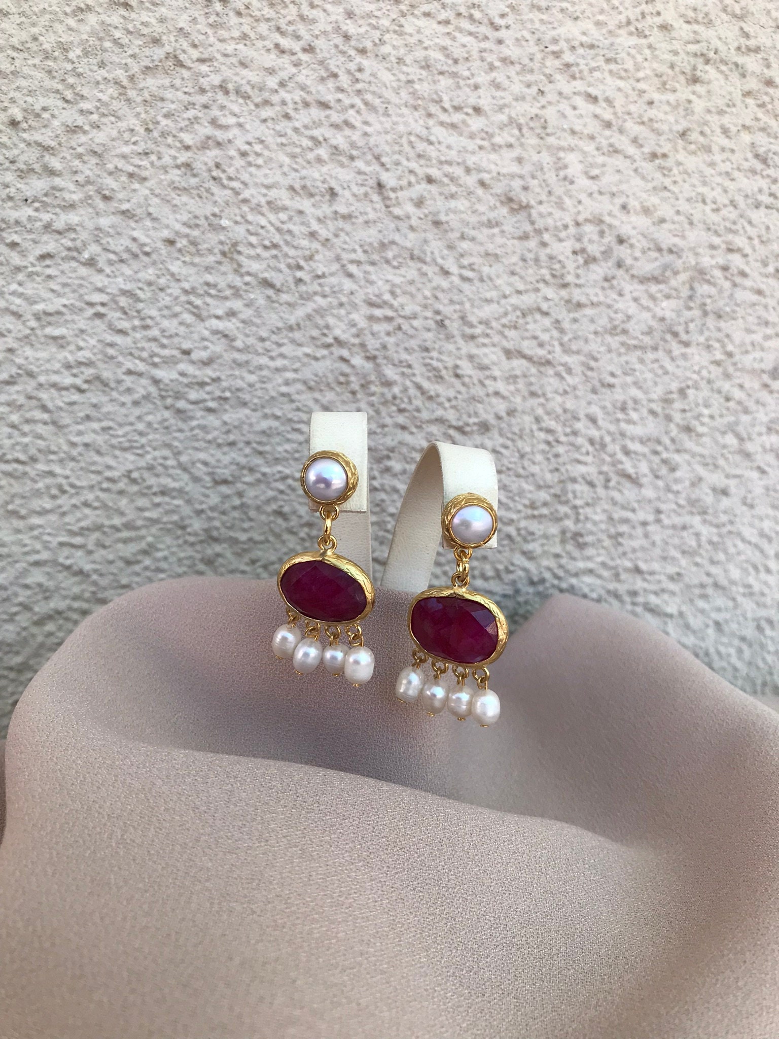 Yakut & İnci Kombin Küpe