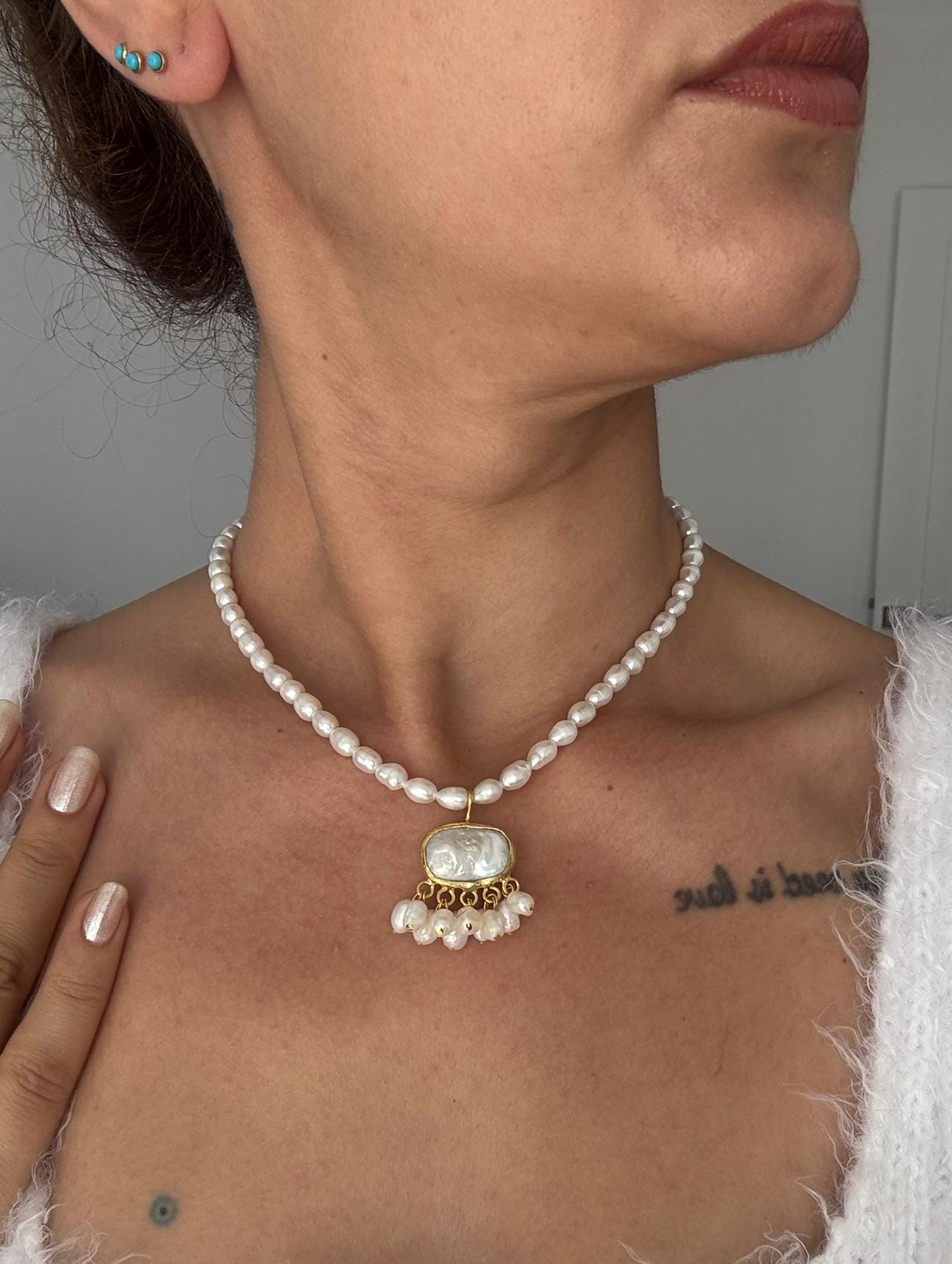 Kare İnci & İnci Dizi Kolye