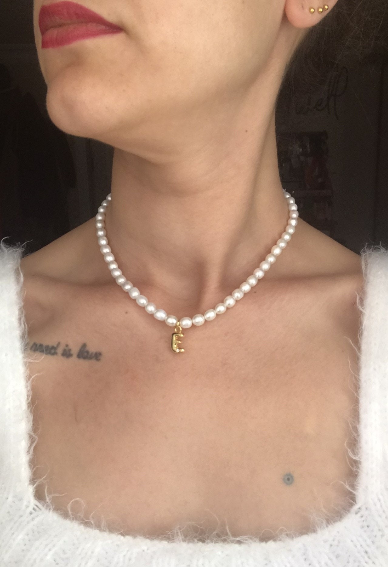 NEW ! Bold Initial Letter Pearl Necklace, Real Pearl Personalized Necklace