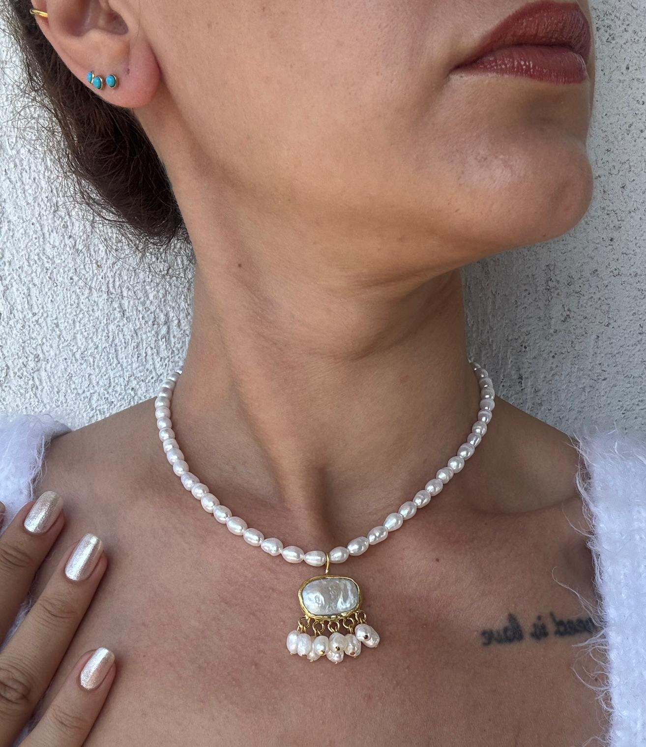 Kare İnci & İnci Dizi Kolye