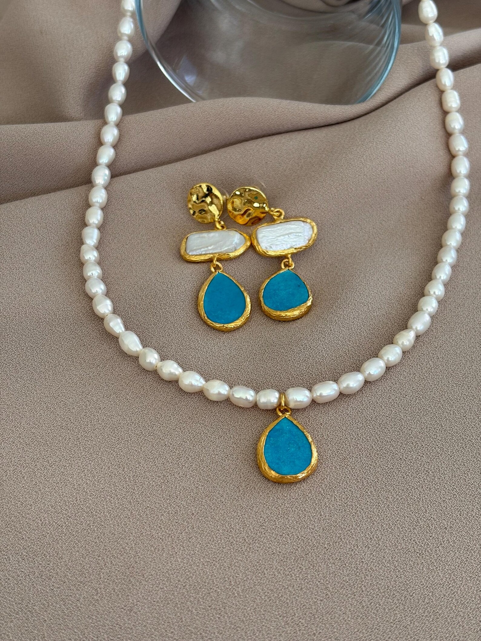 Damla Turkuaz Doğal İnci Kolye