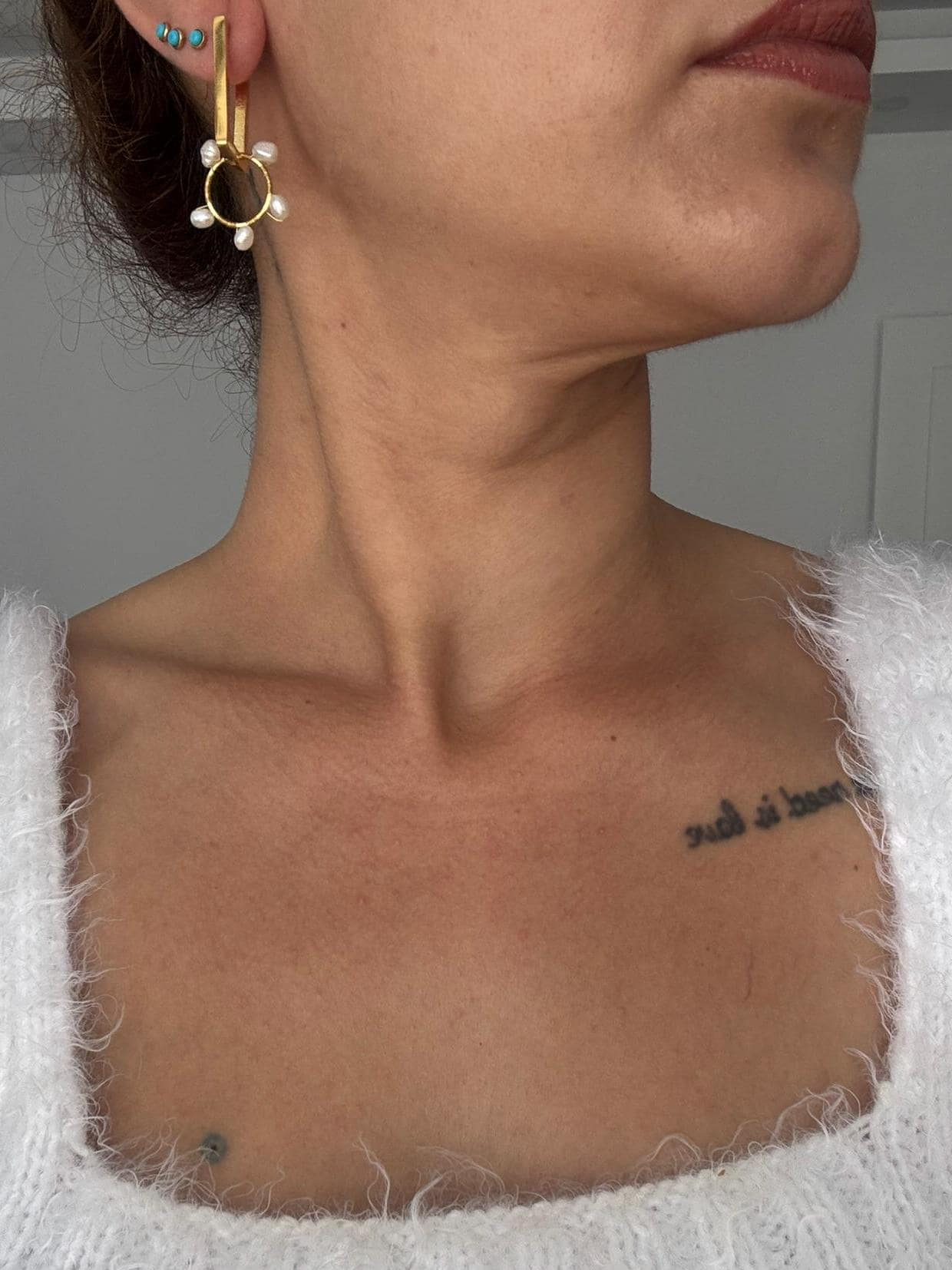 Dikdörtgen Model Halka İnci Küpe