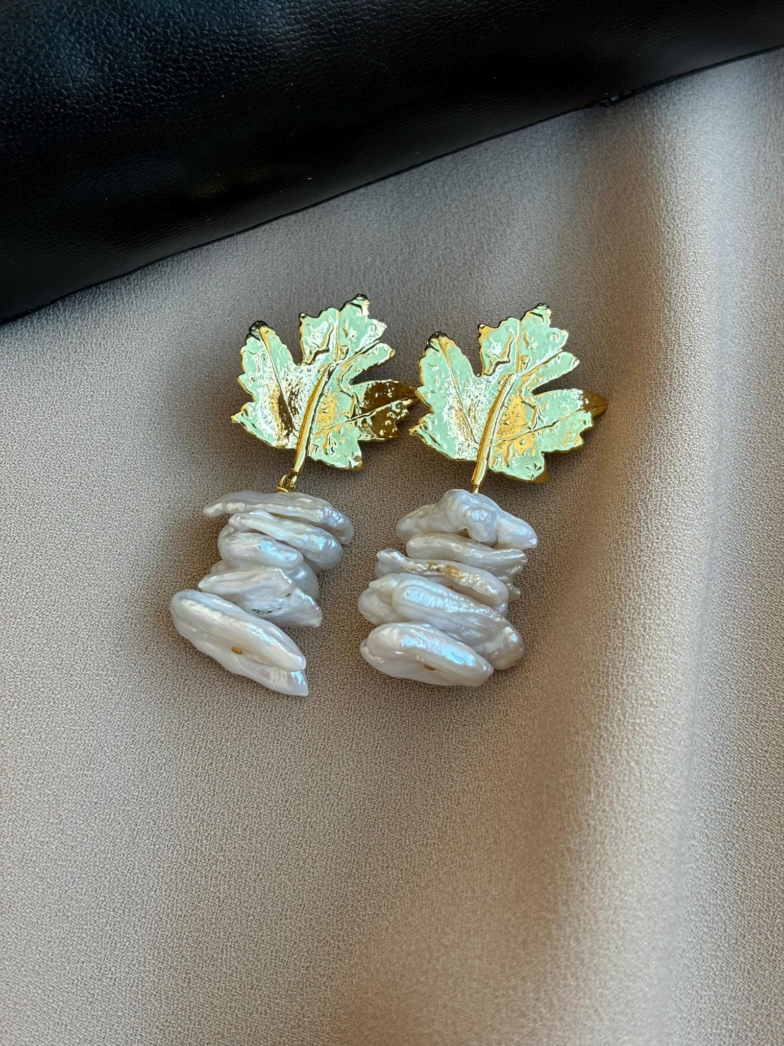 Çınar Yaprağı İnci Küpe