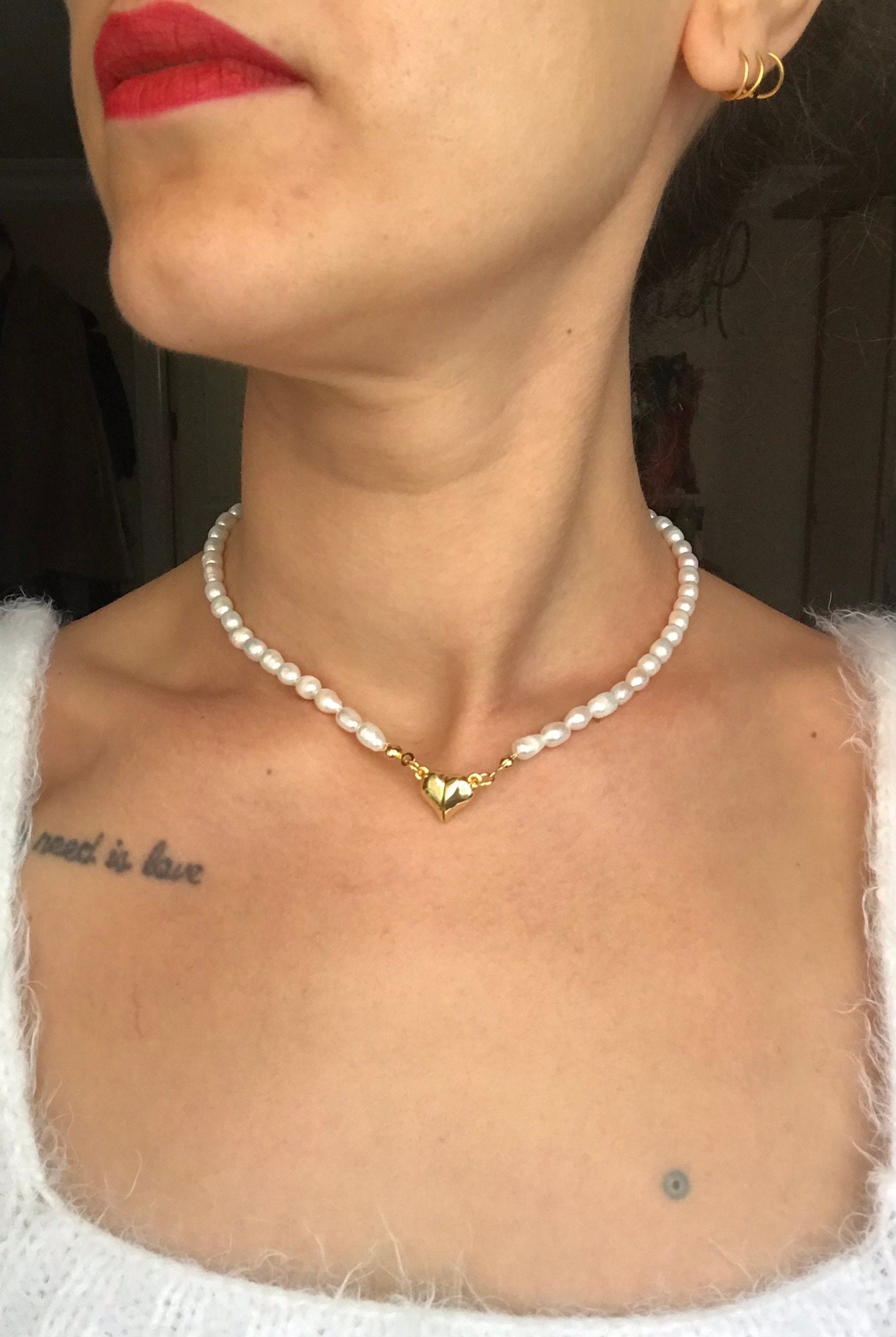 Mıknatıslı Kalp İnci Kolye