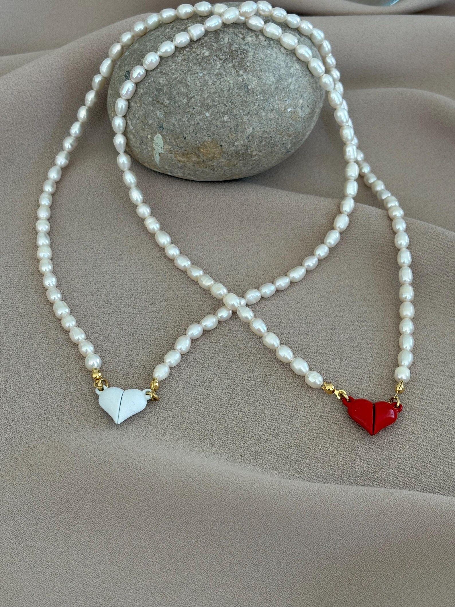 Mıknatıslı Renkli Kalp İnci Kolye