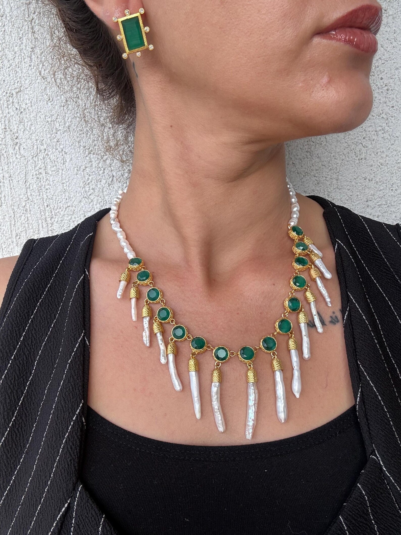 Kare Vintage Kedi Gözü Küpeler