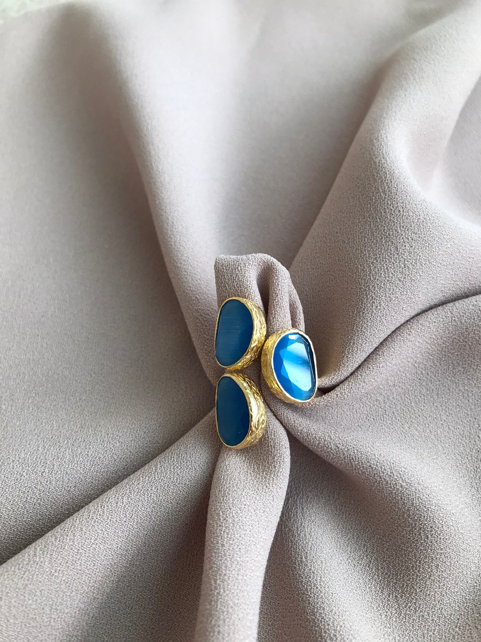 YENİ! 3 Oval Taşlı Kedi Gözü Yüzük