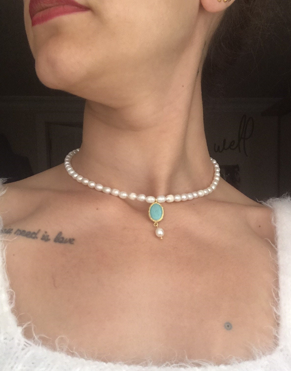 NEW! Special Design Blue Turquoise Baroque Pearl Combination Necklace