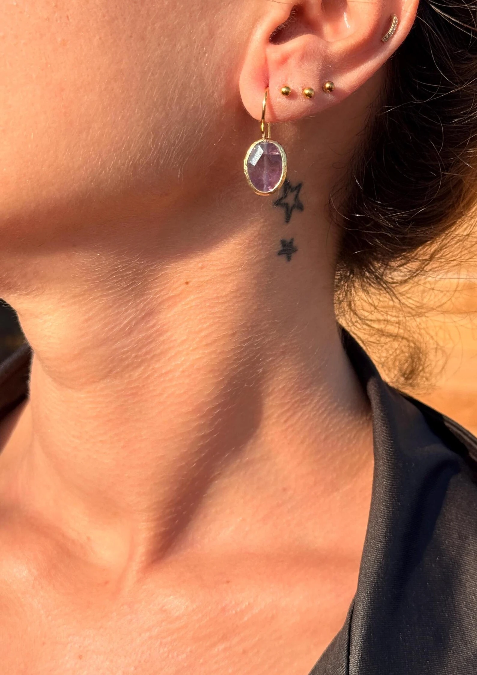 Doğal Taş Ametist Oval Küpe