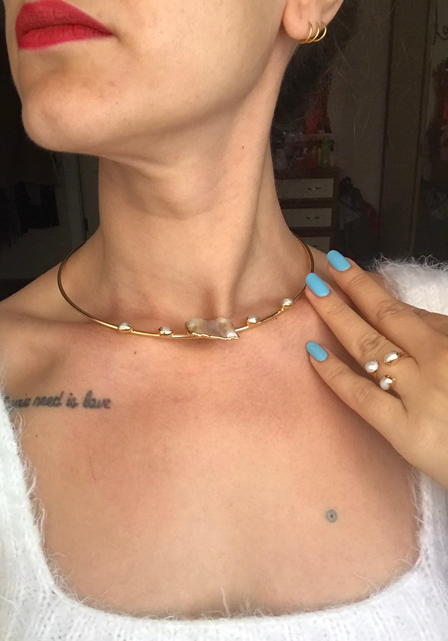 YENİ ! Çember Büyük Barok İnci Choker Kolye