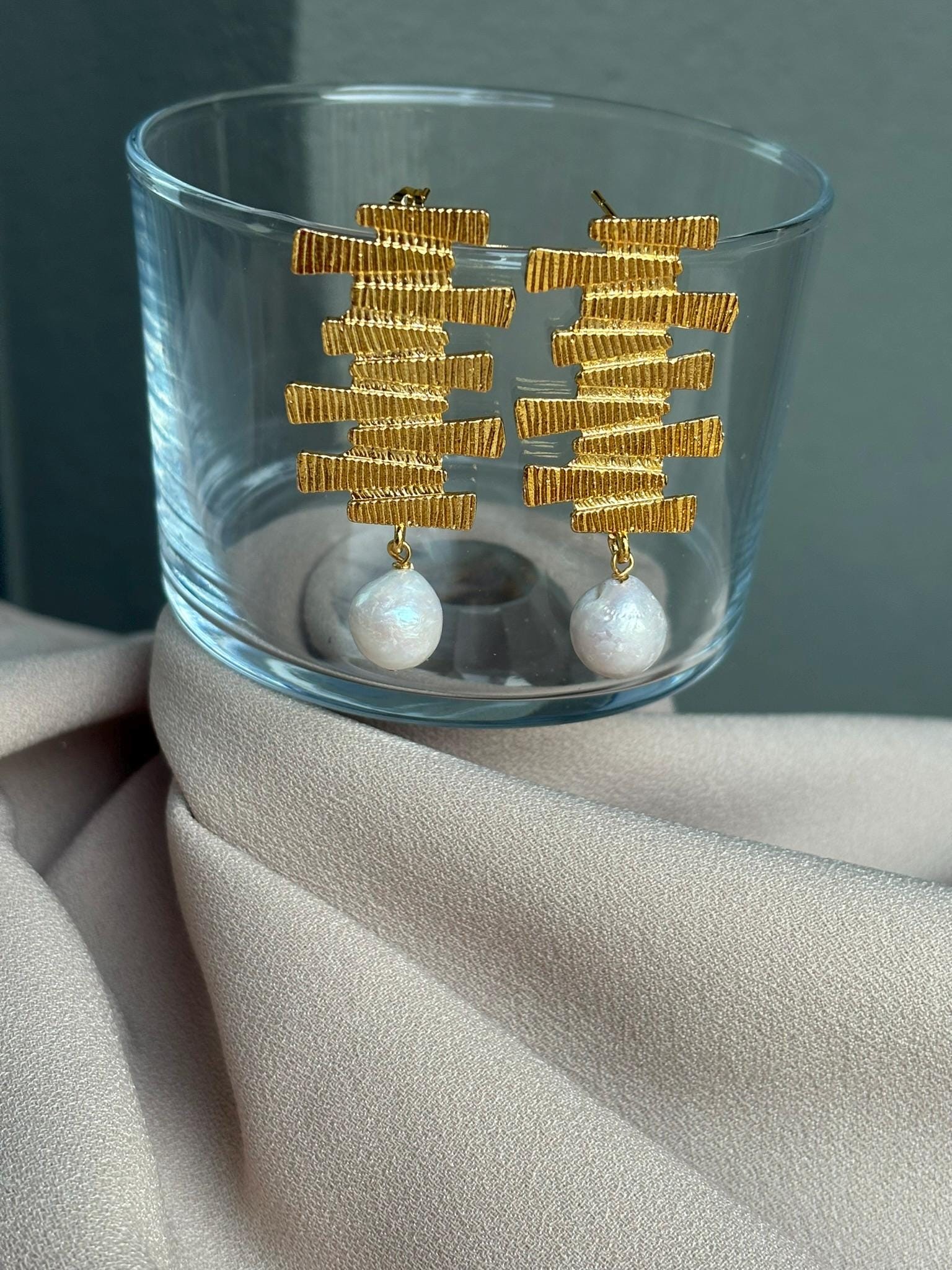YENİ! Zigzag Tasarım Edison İnci Küpeler