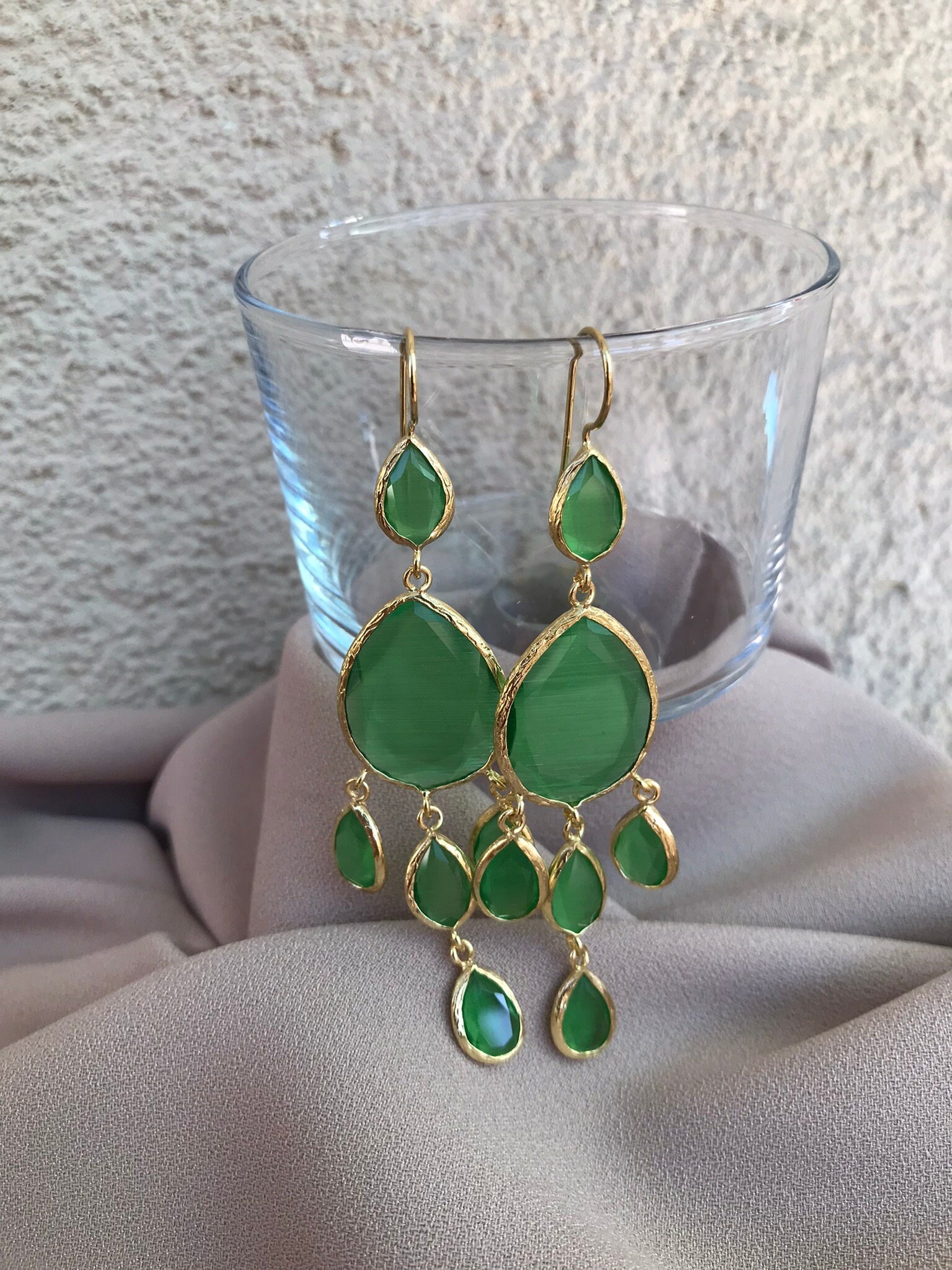 Damla Model Kedi Gözü Sarkıt Küpe