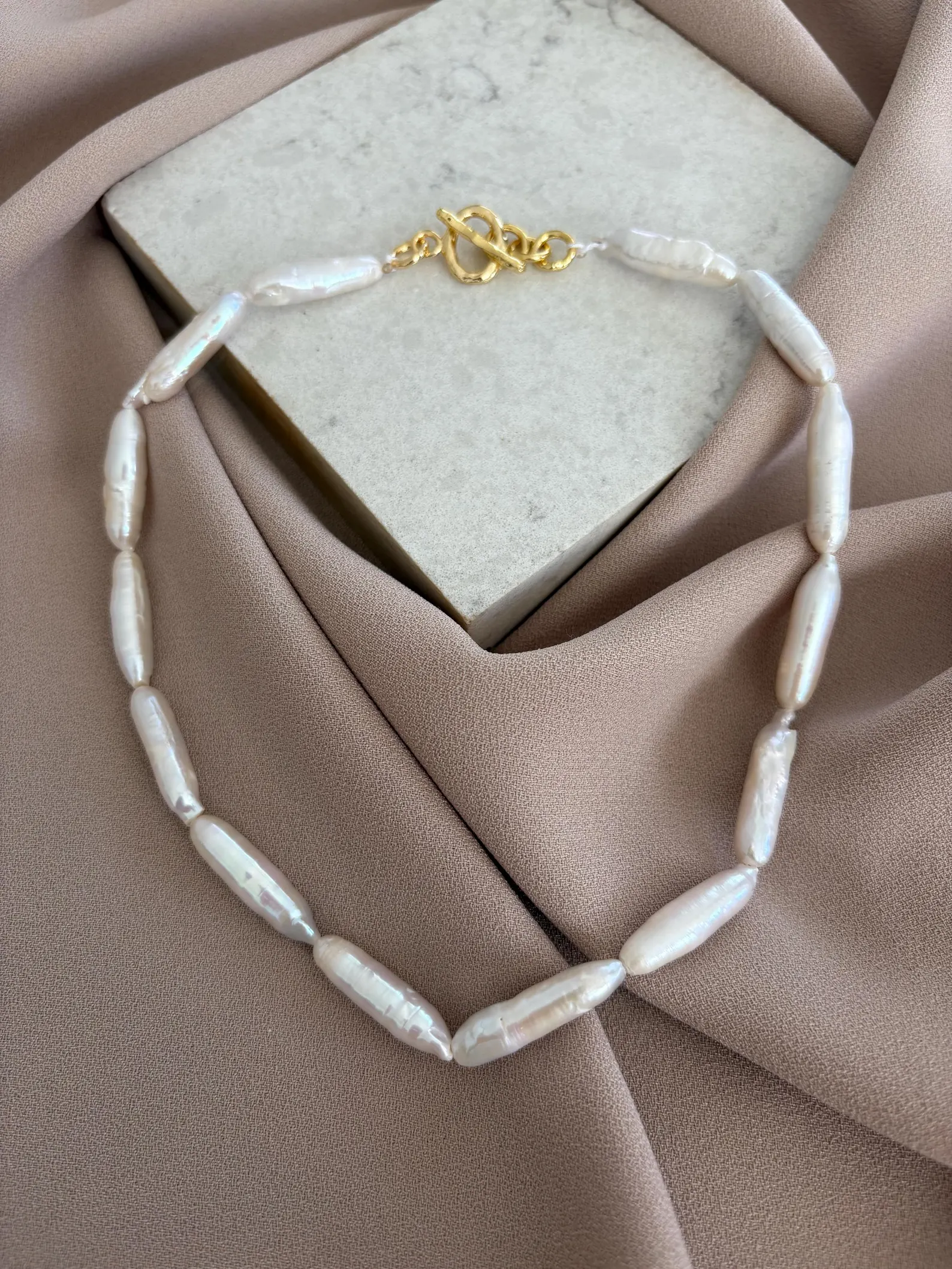 Silindir Barok İnci Kolye El Örme Kolye