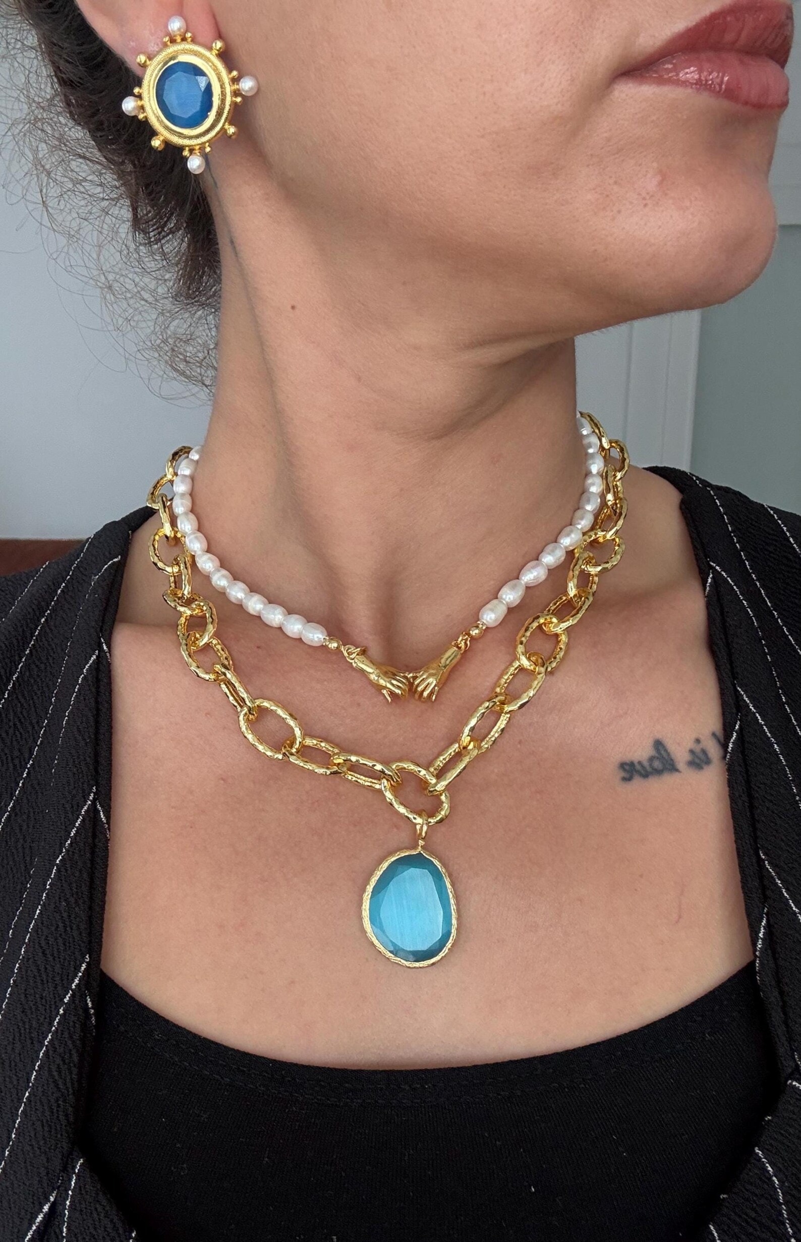 Vintage Tasarım Kedi Gözü Taşı Küpeler