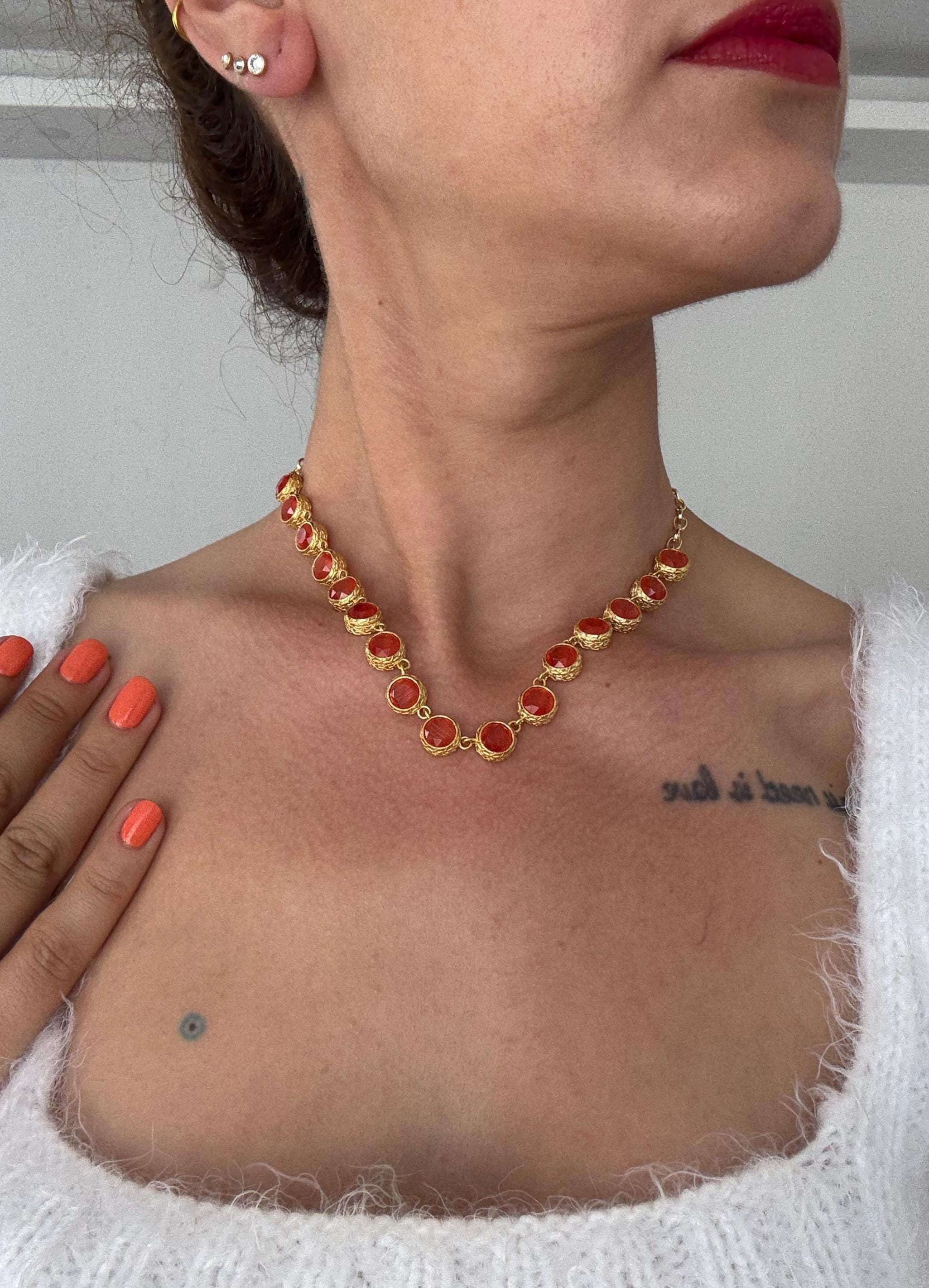 YENİ! Seri Kedi Gözü Taş Tasarım Kolyeler, El Yapımı Altın Kolyeler