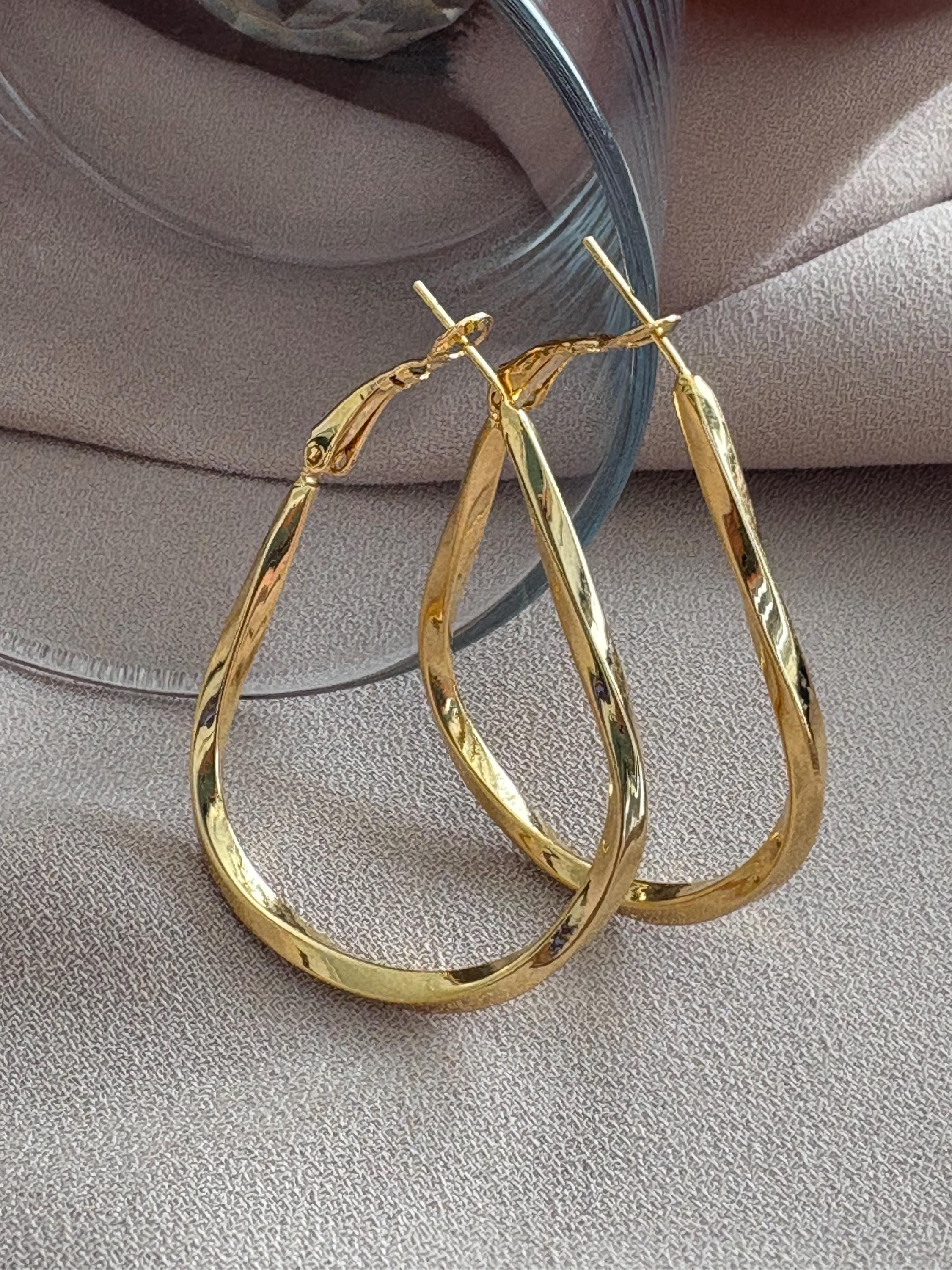 Oval Dönme Küpeler, Dönme Halka Küpeler, Altın Modern Küpeler