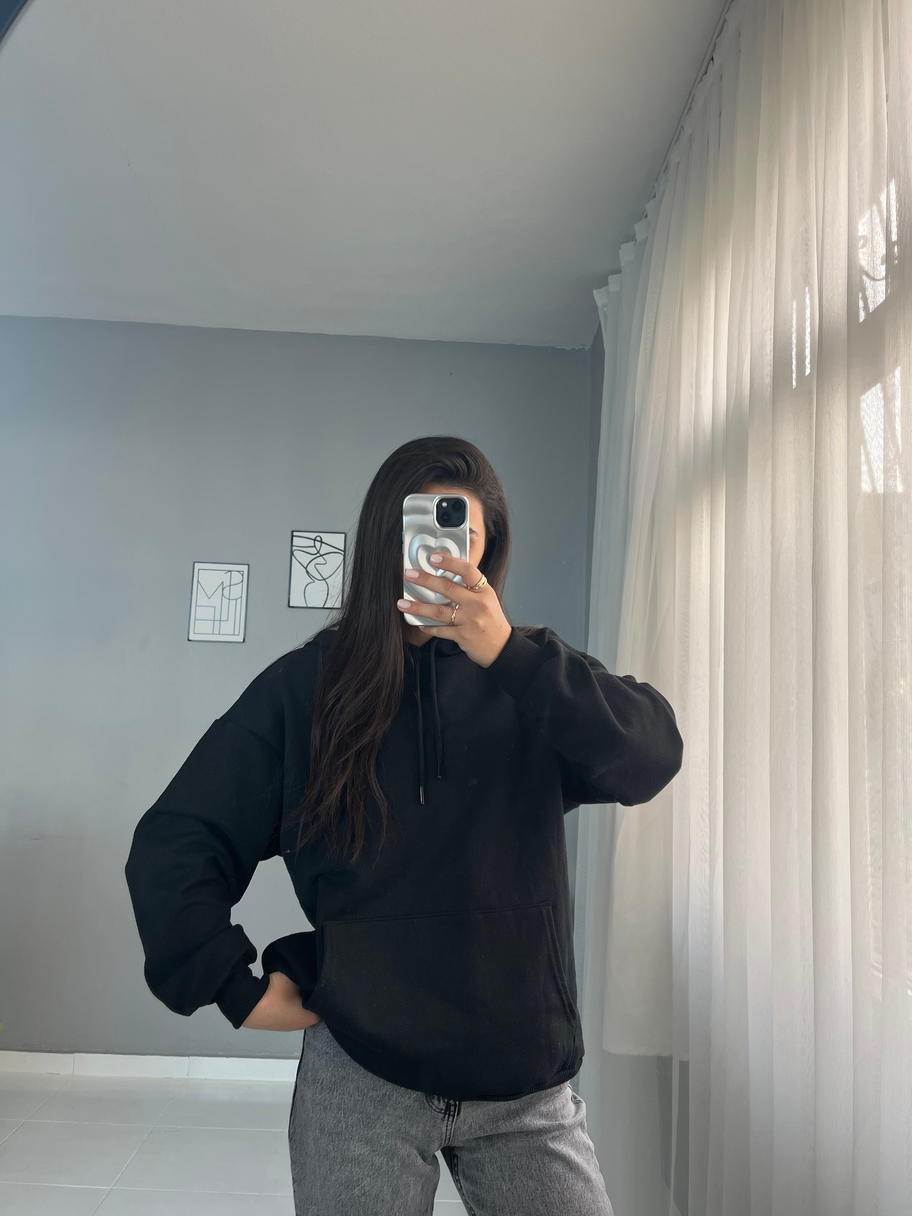 Y2K Siyah Kelebek Hoodie 