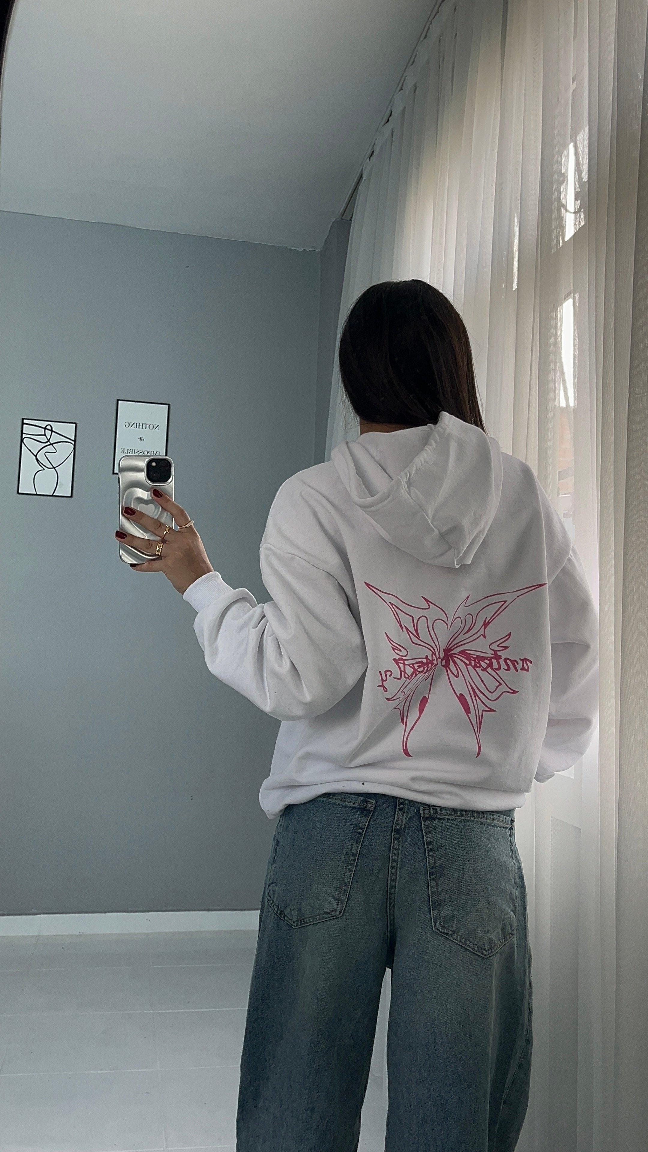 Y2K Pink Kelebek Hoodie 