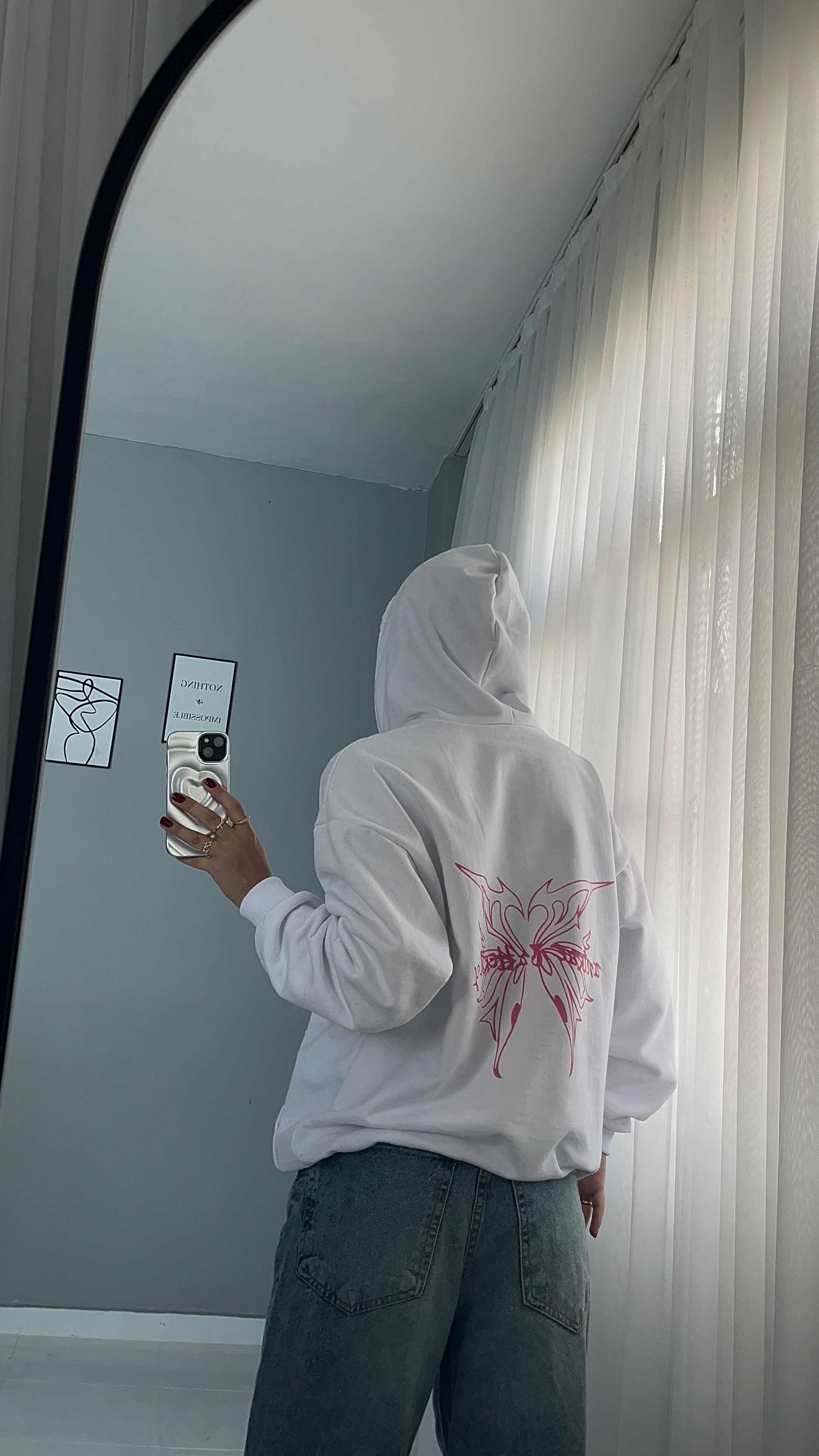 Y2K Pink Kelebek Hoodie 