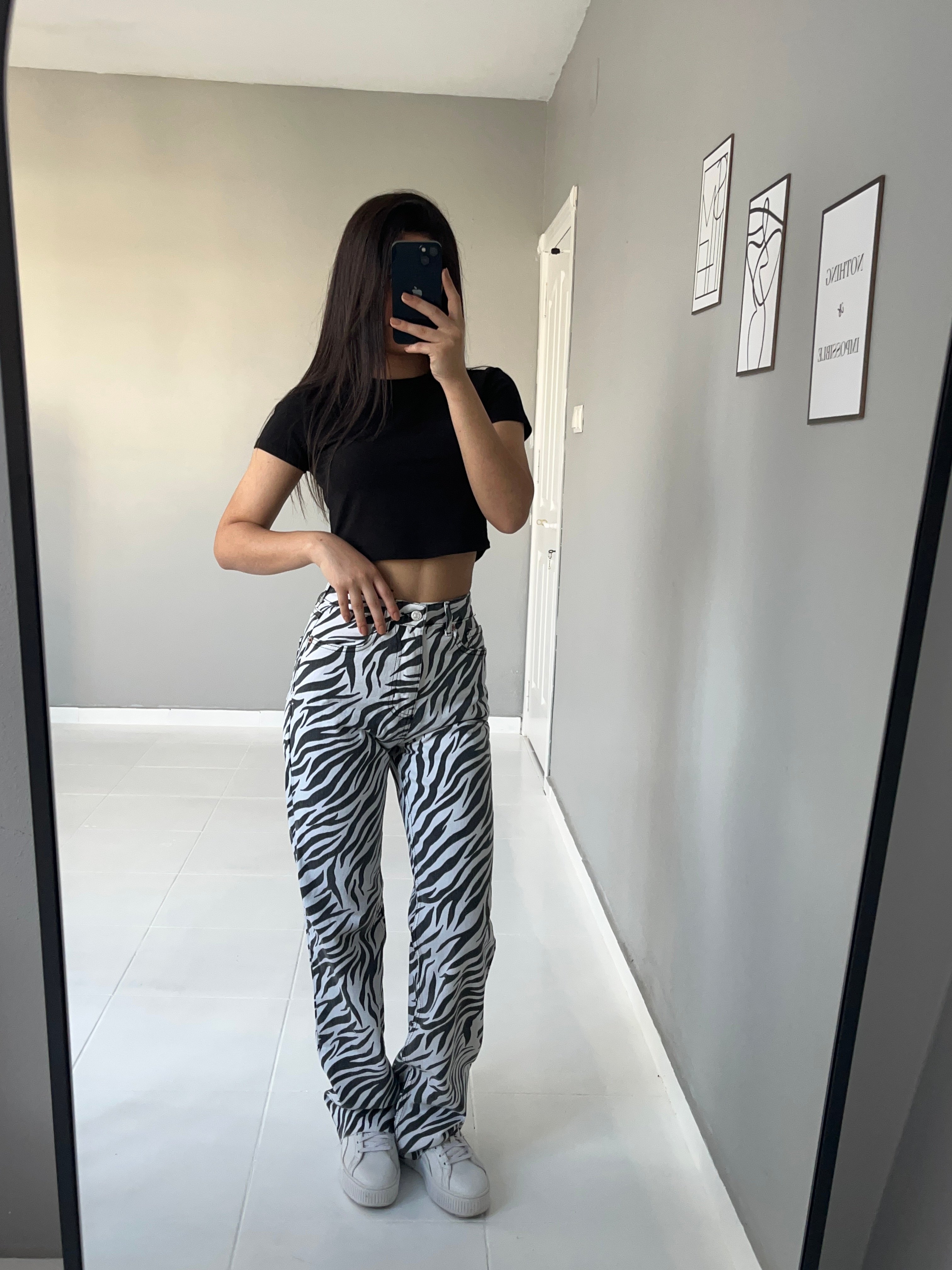 Zebra Desen Straight Jean