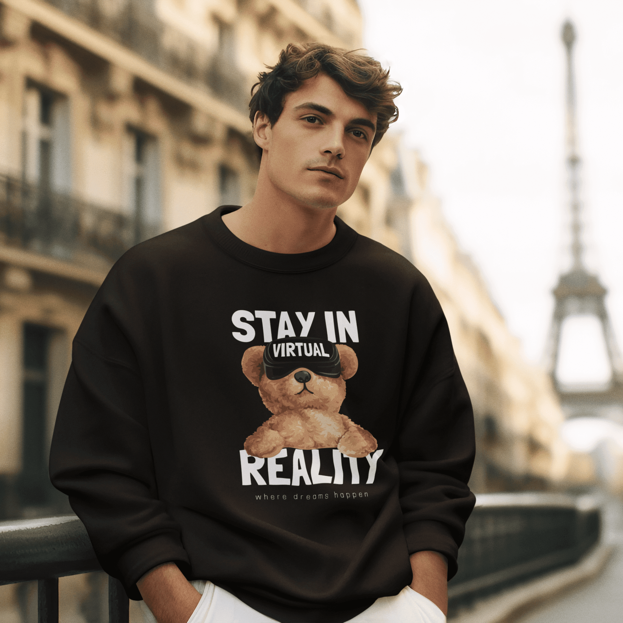 Persepto Teddy Stay In Reality Oversize Sweatshirt - Premium Kalite %100 Pamuk image