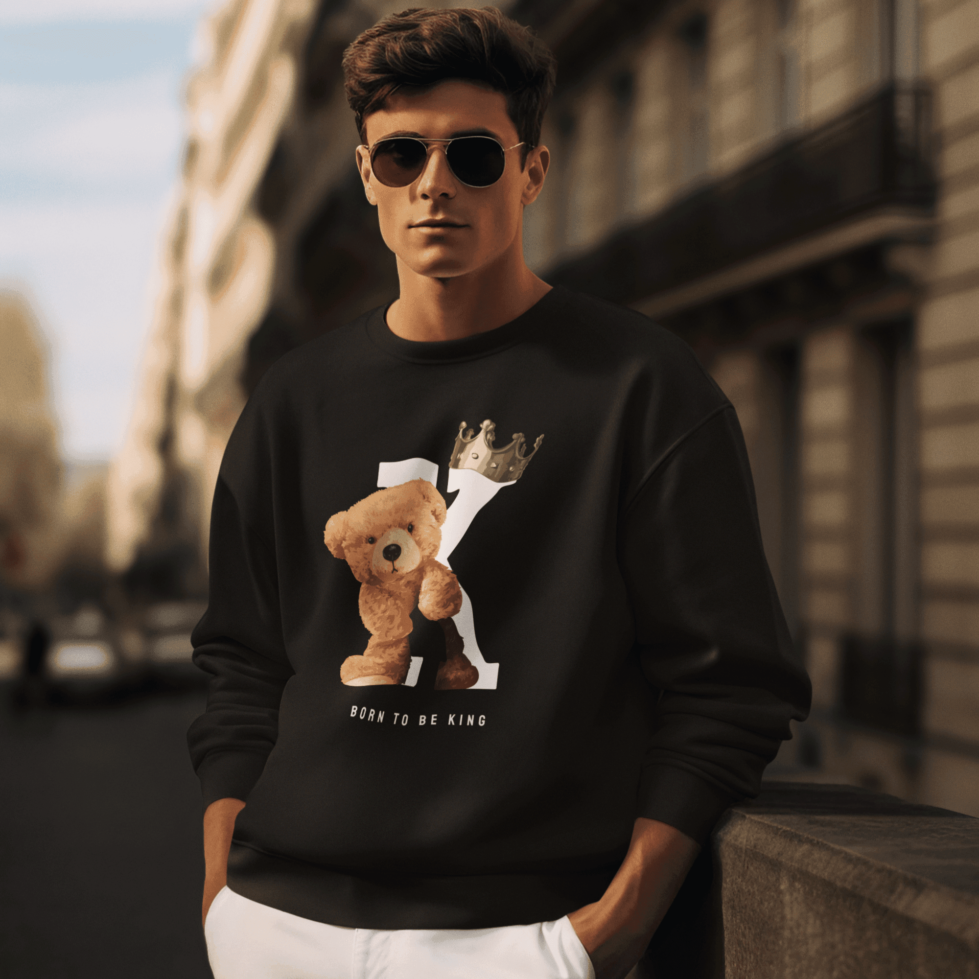 Persepto Teddy Born to be King Oversize Sweatshirt - Premium Kalite %100 Pamuk