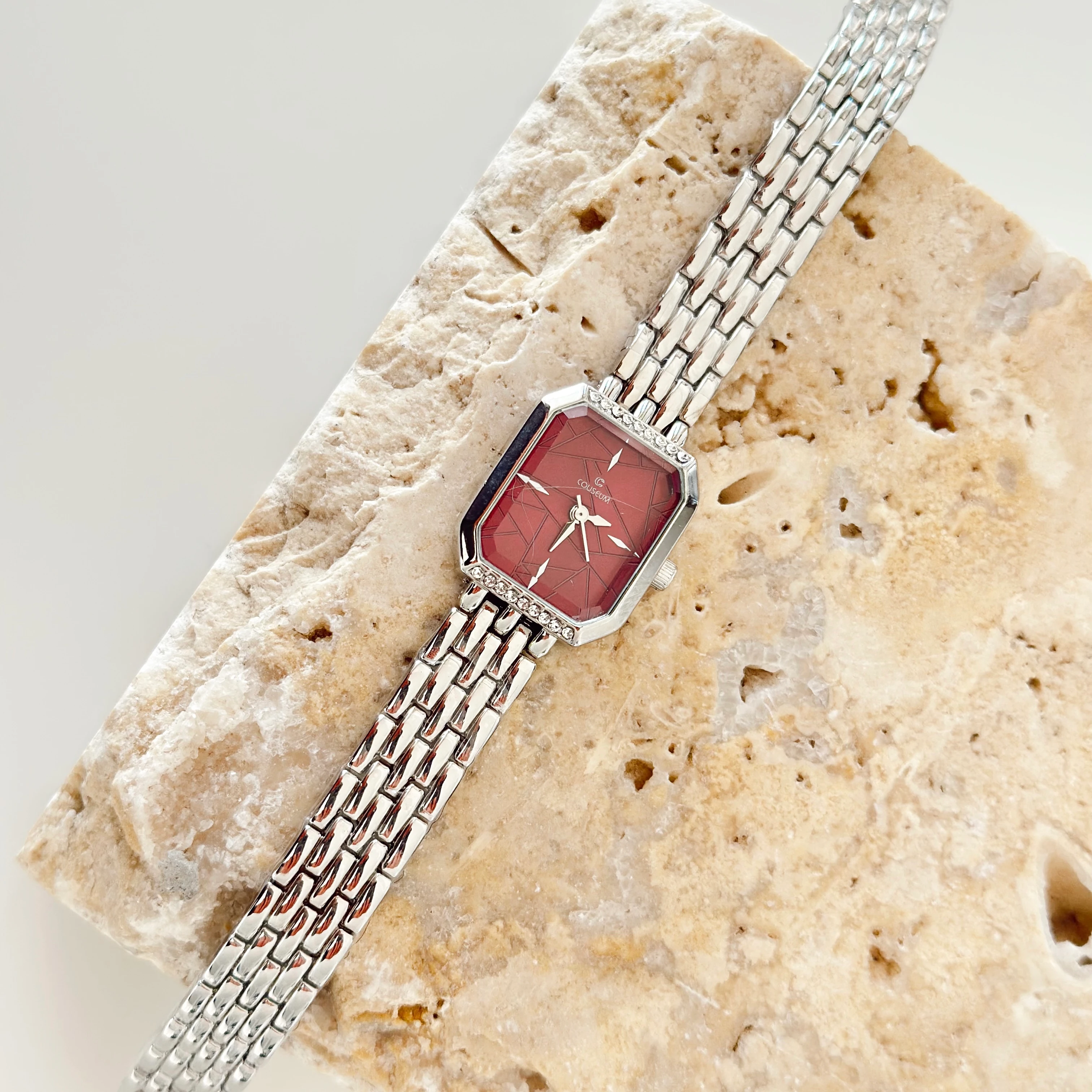 Ponctuel Gümüş Saat Bordo