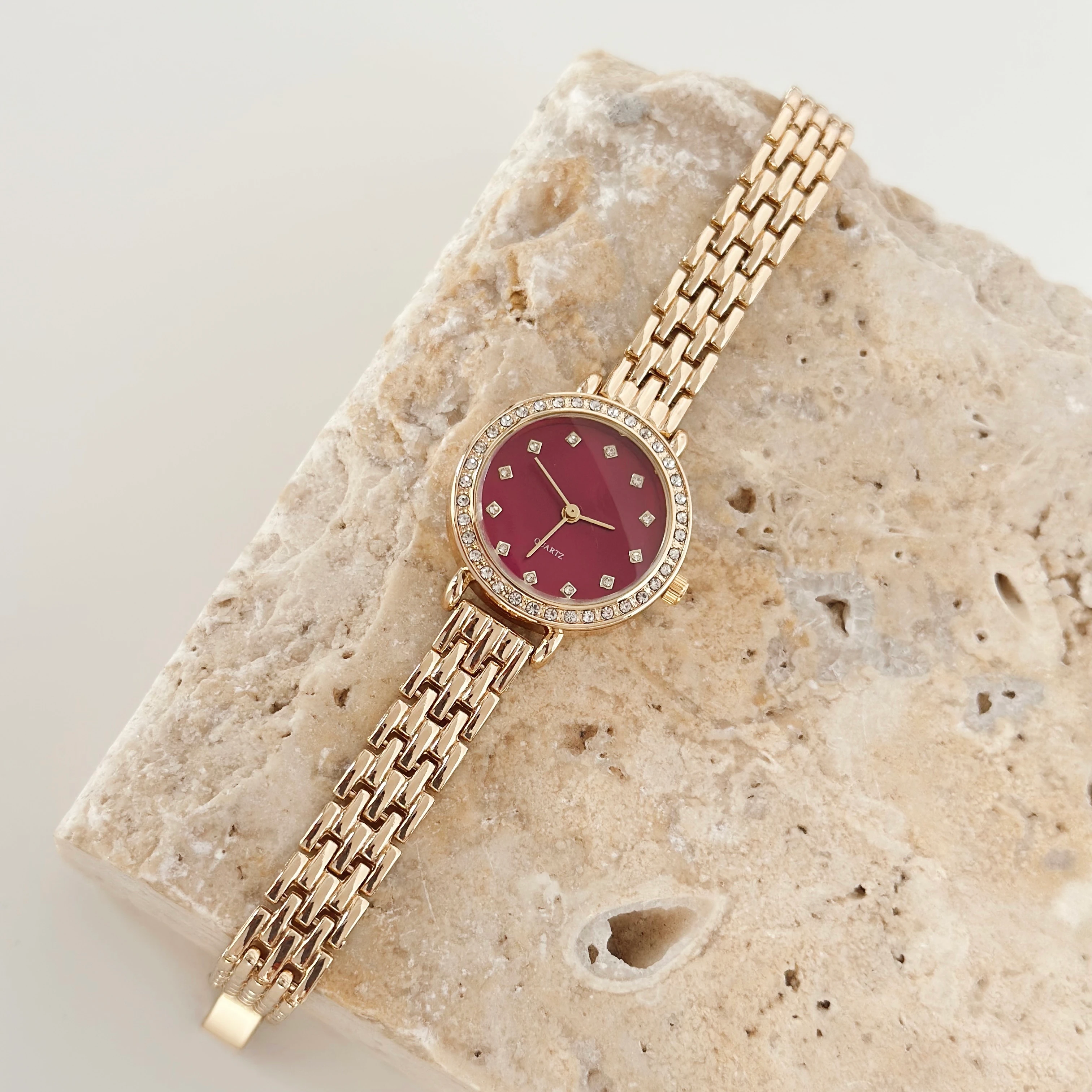 Petite Gold Saat Bordo