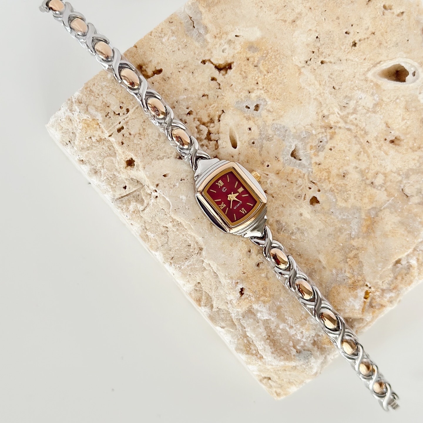 Arion Gold Gümüş Saat Bordo