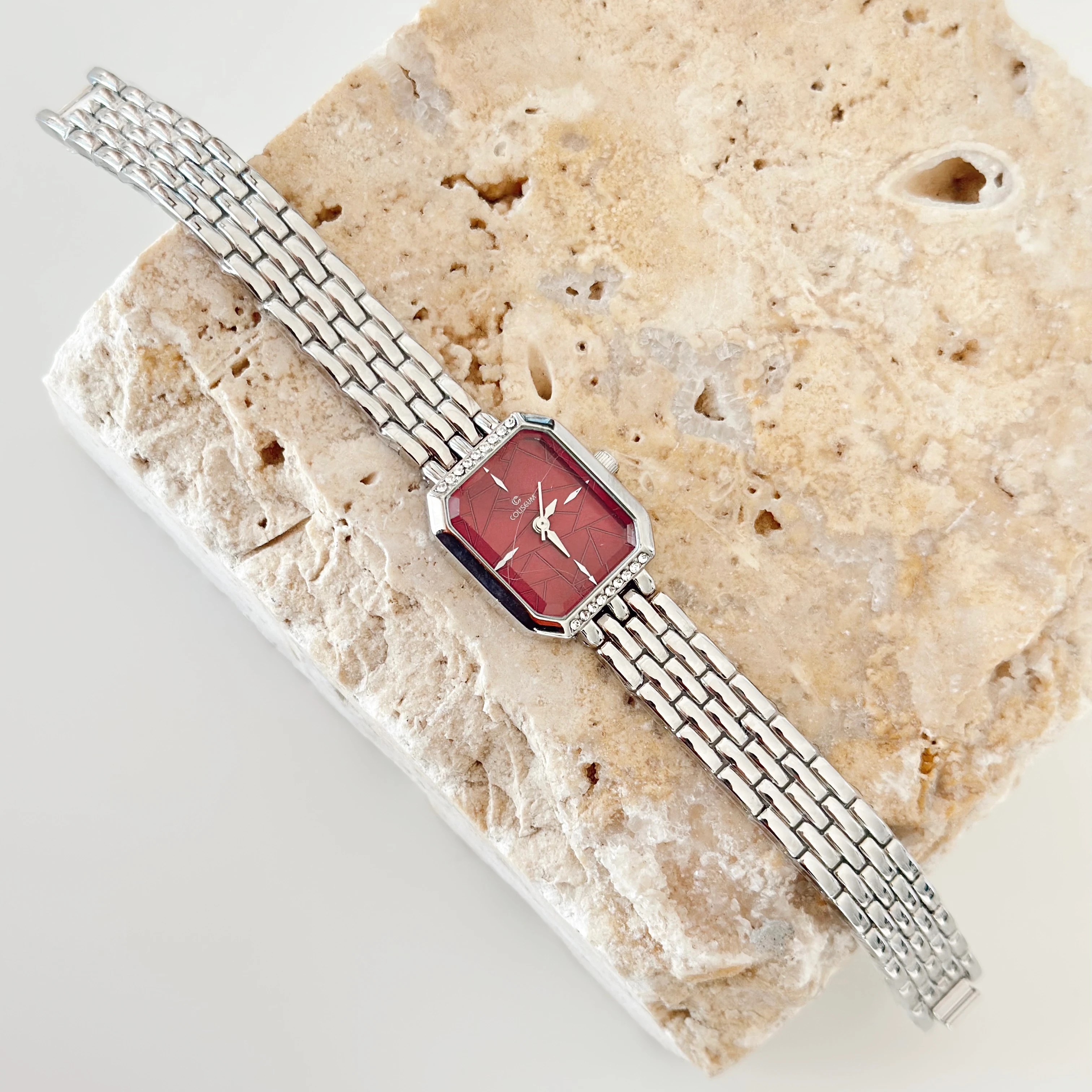 Ponctuel Gümüş Saat Bordo