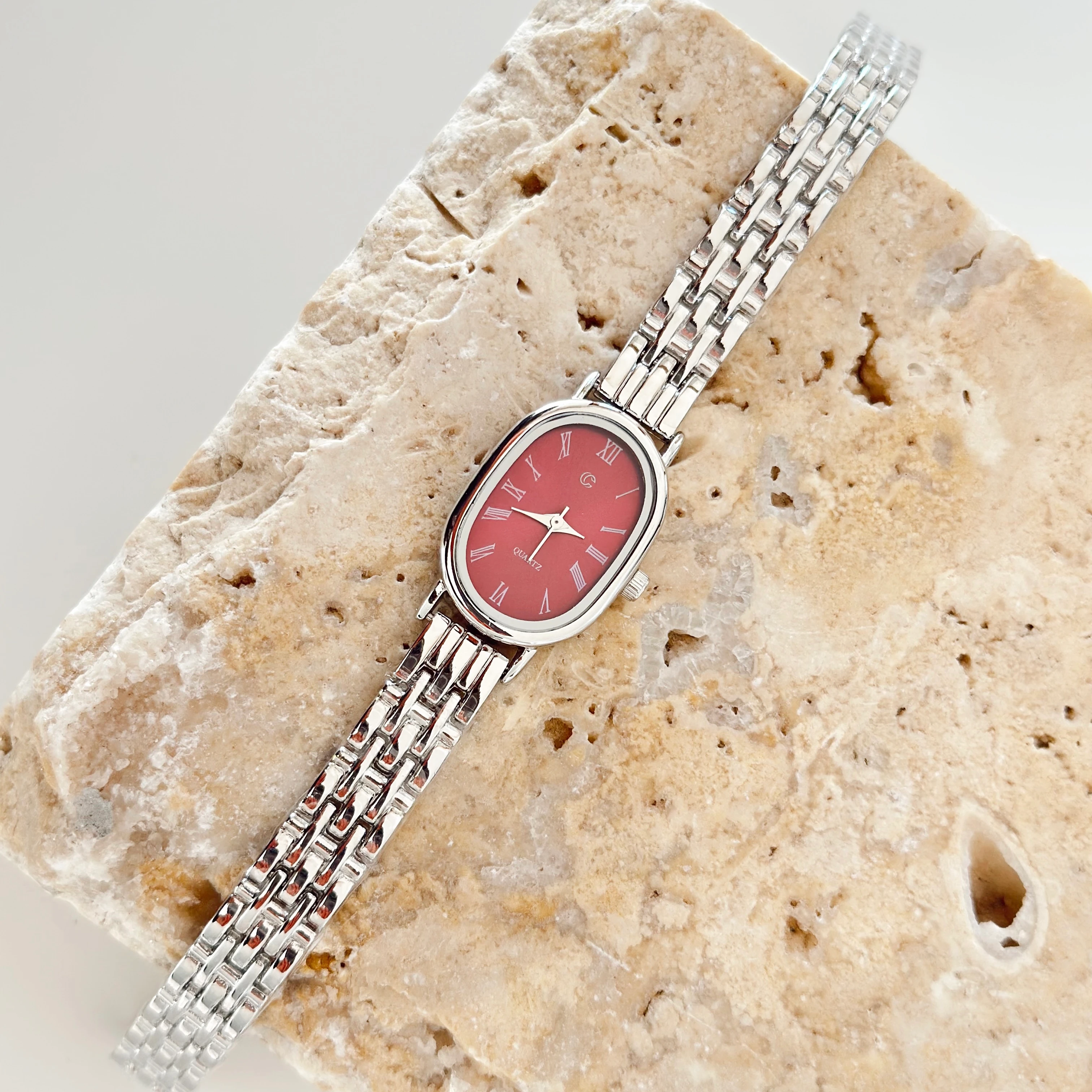 Churn Gümüş Saat Bordo