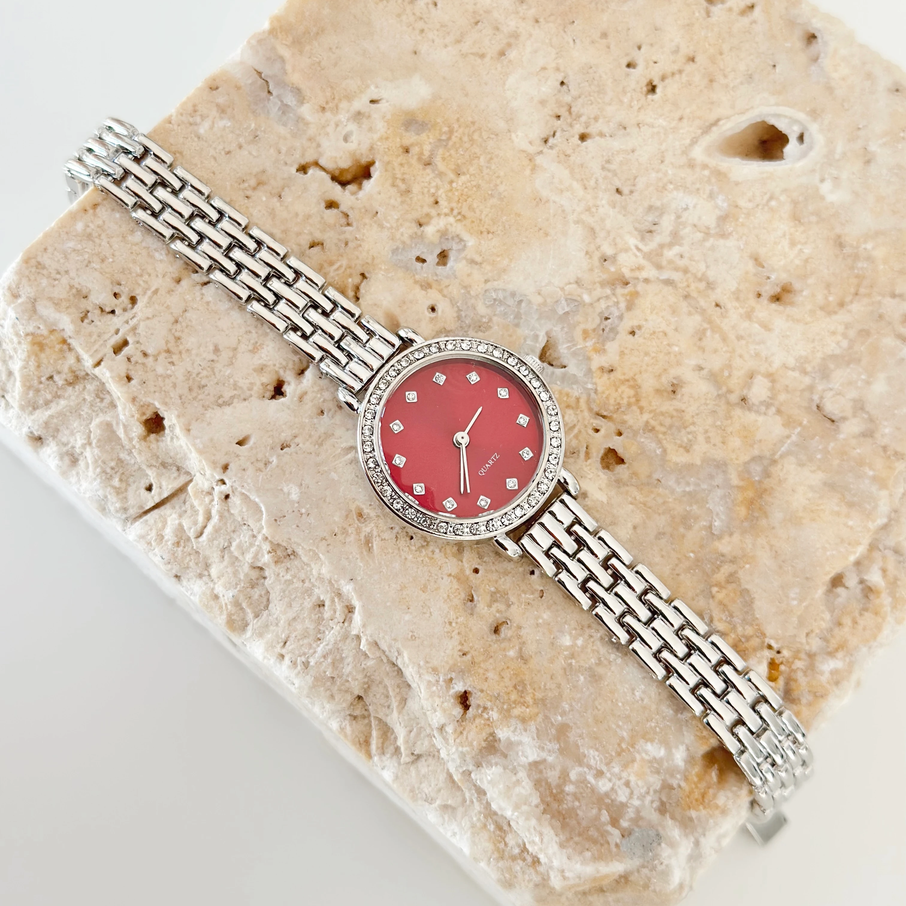 Petite Gümüş Saat Bordo