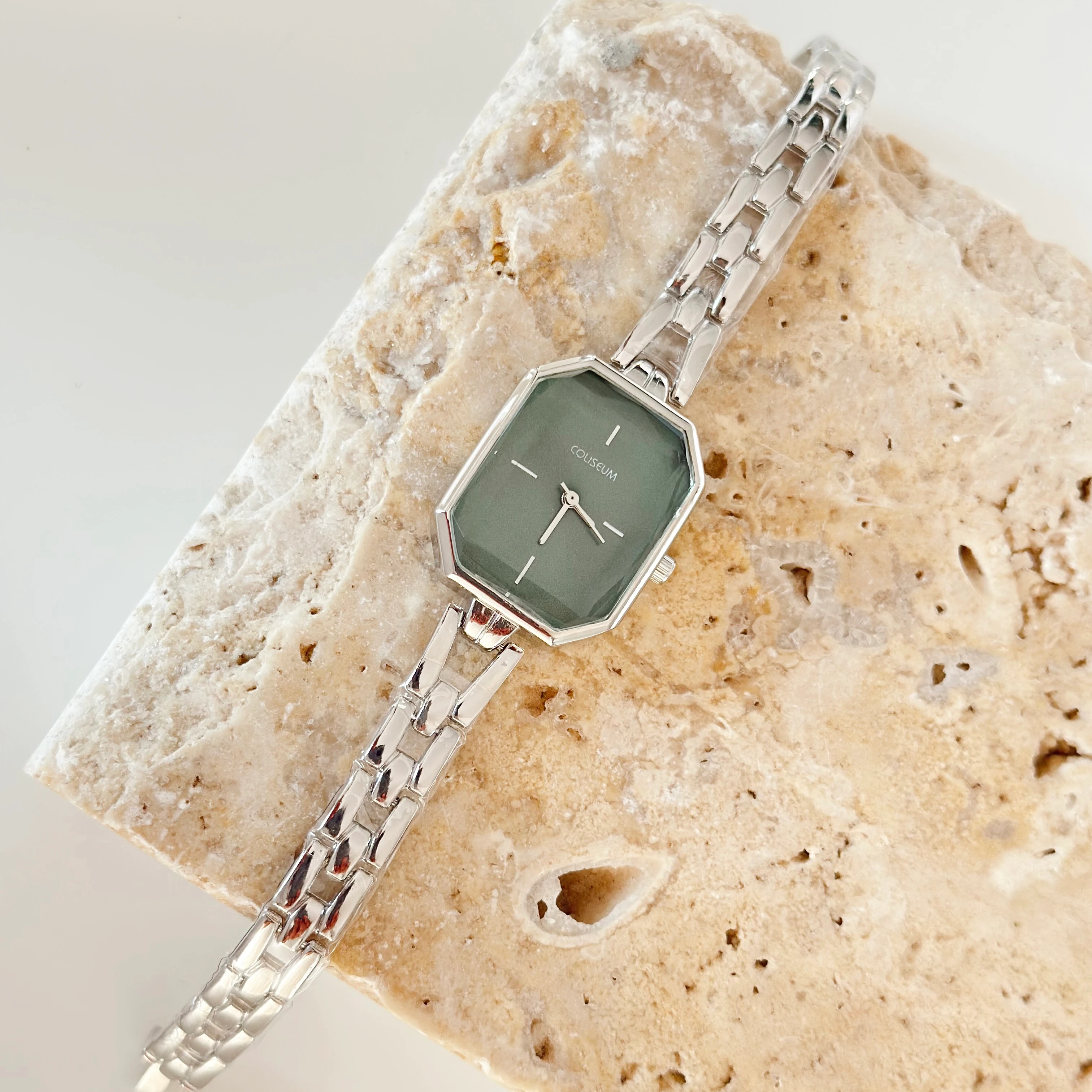 Angulaire Gümüş Saat Yeşil