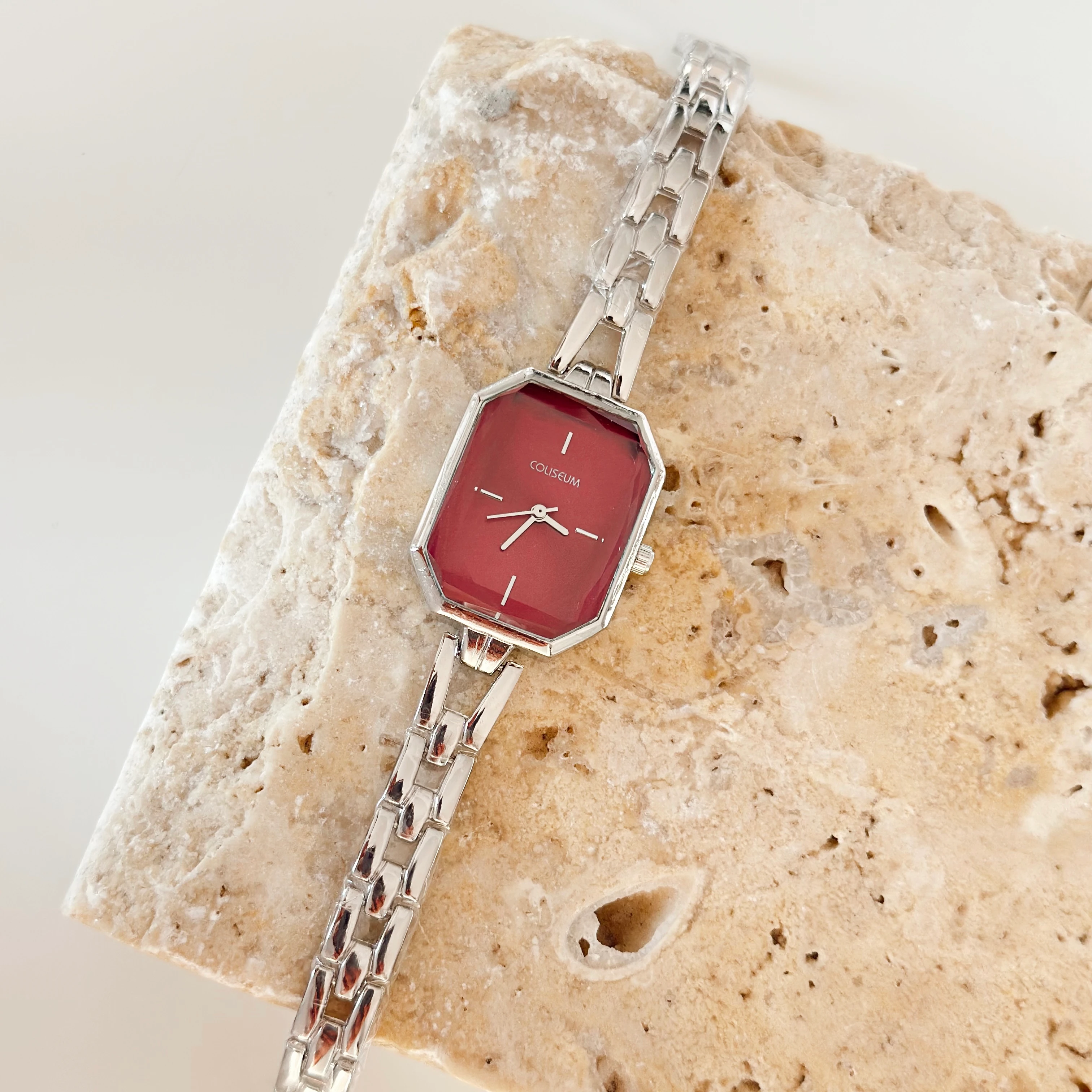 Angulaire Gümüş Saat Bordo