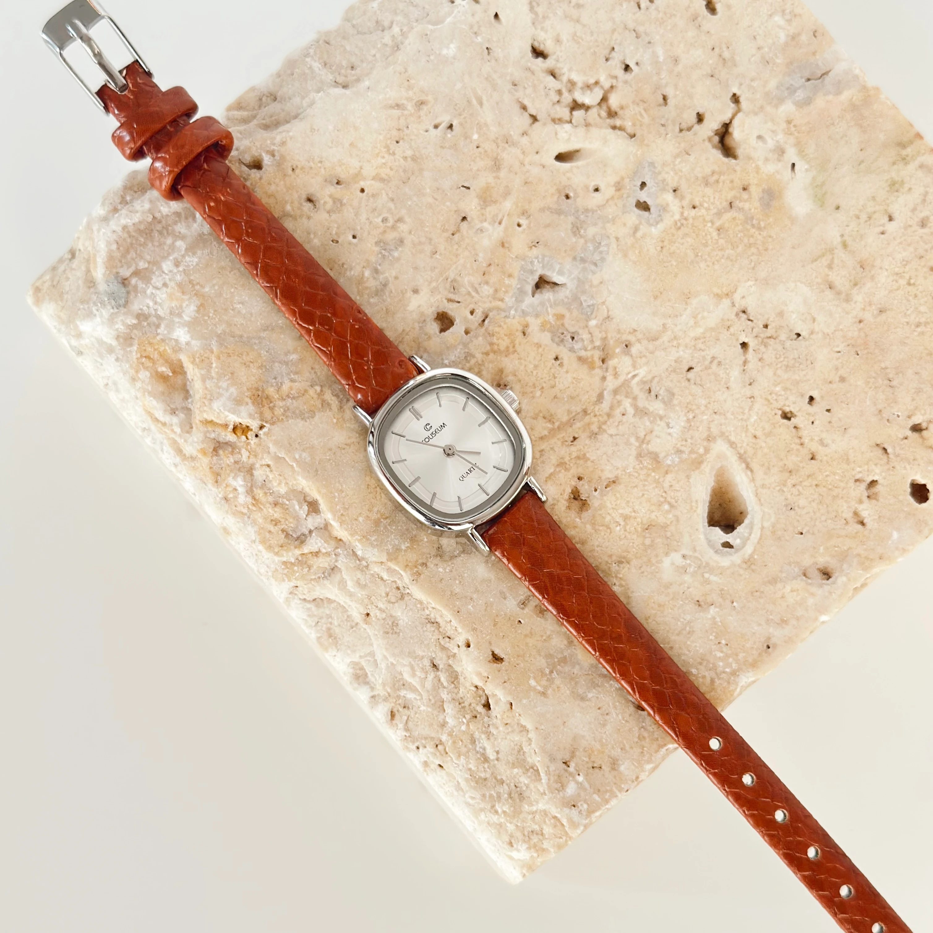 Hürel Gümüş Kahverengi Kordon Saat