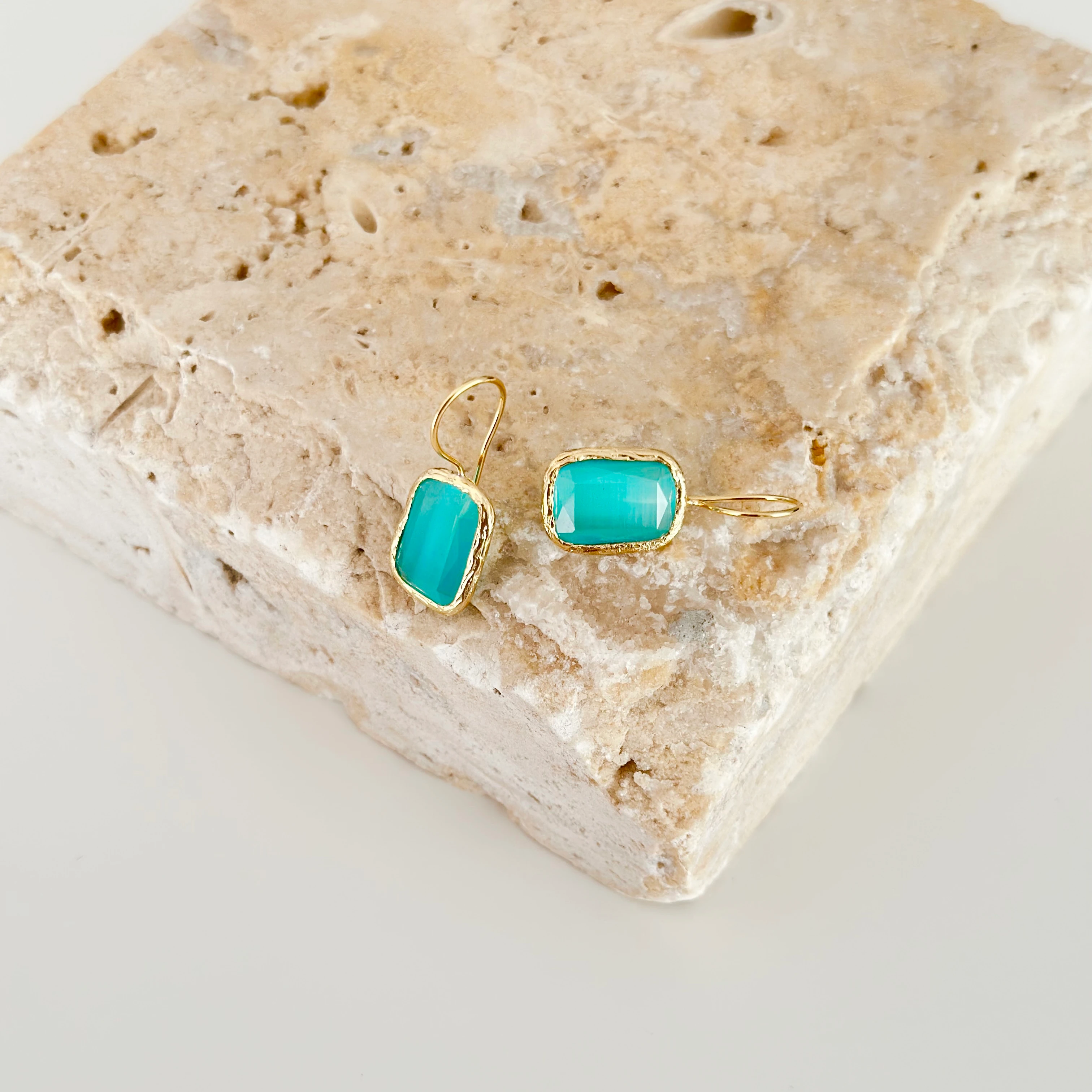 Kalsedon Drop Küpe Turkuaz