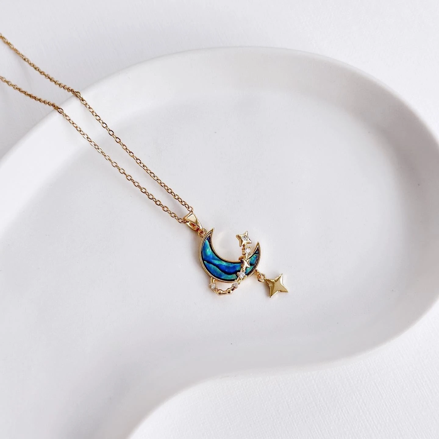 Sedefli Ay Çelik Kolye